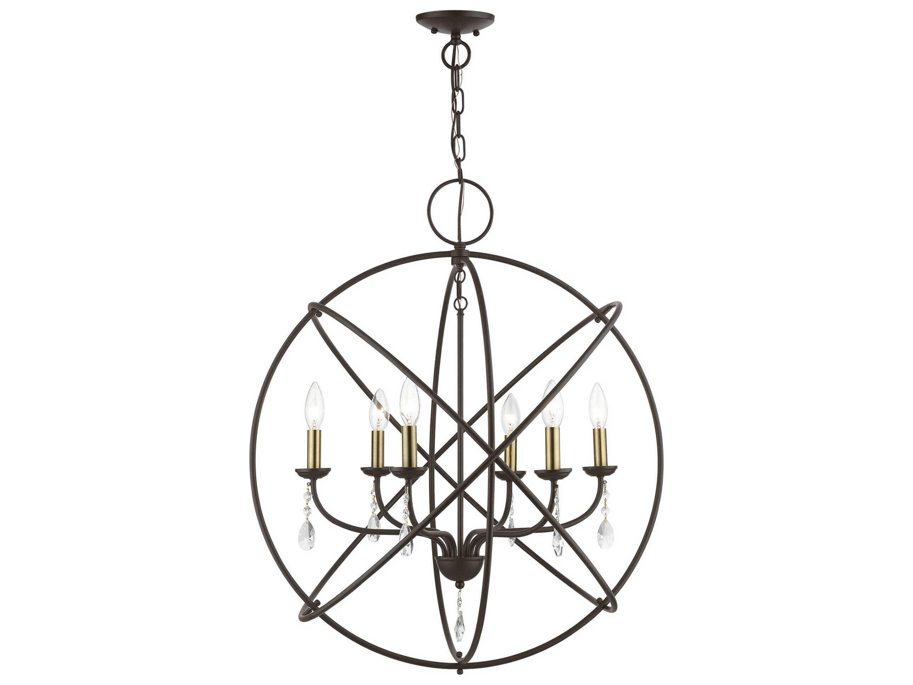 Aria 6-Light Bronze Antique Brass Crystal Candelabra Chandelier