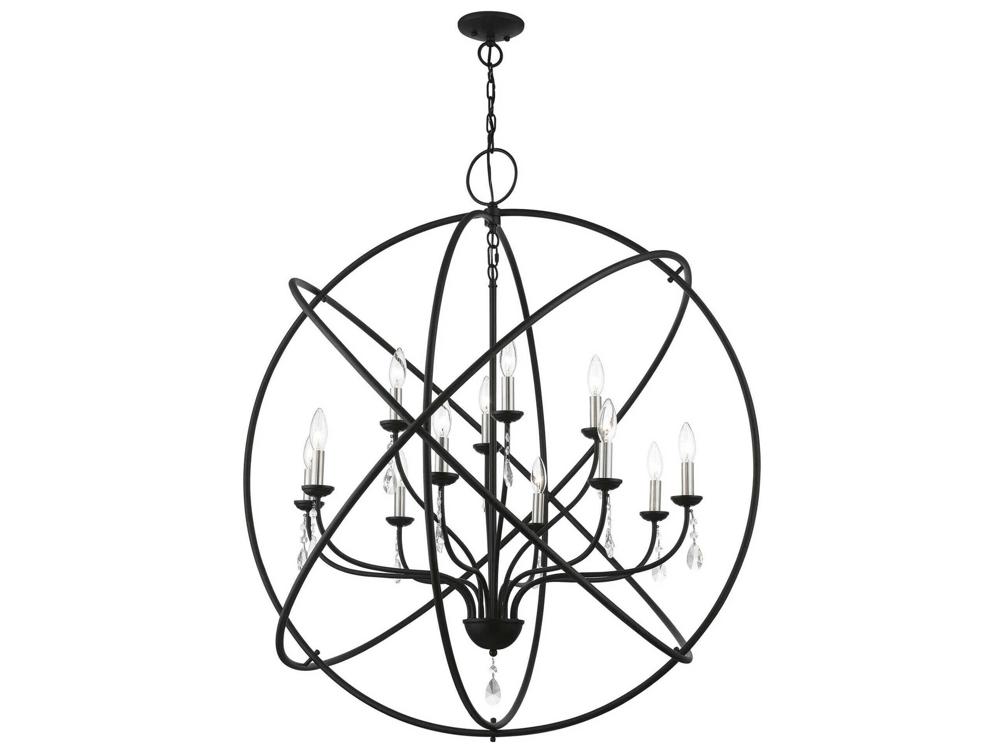 Livex Lighting Aria 12-Light Black Brushed Nickel Crystal Candelabra Chandelier