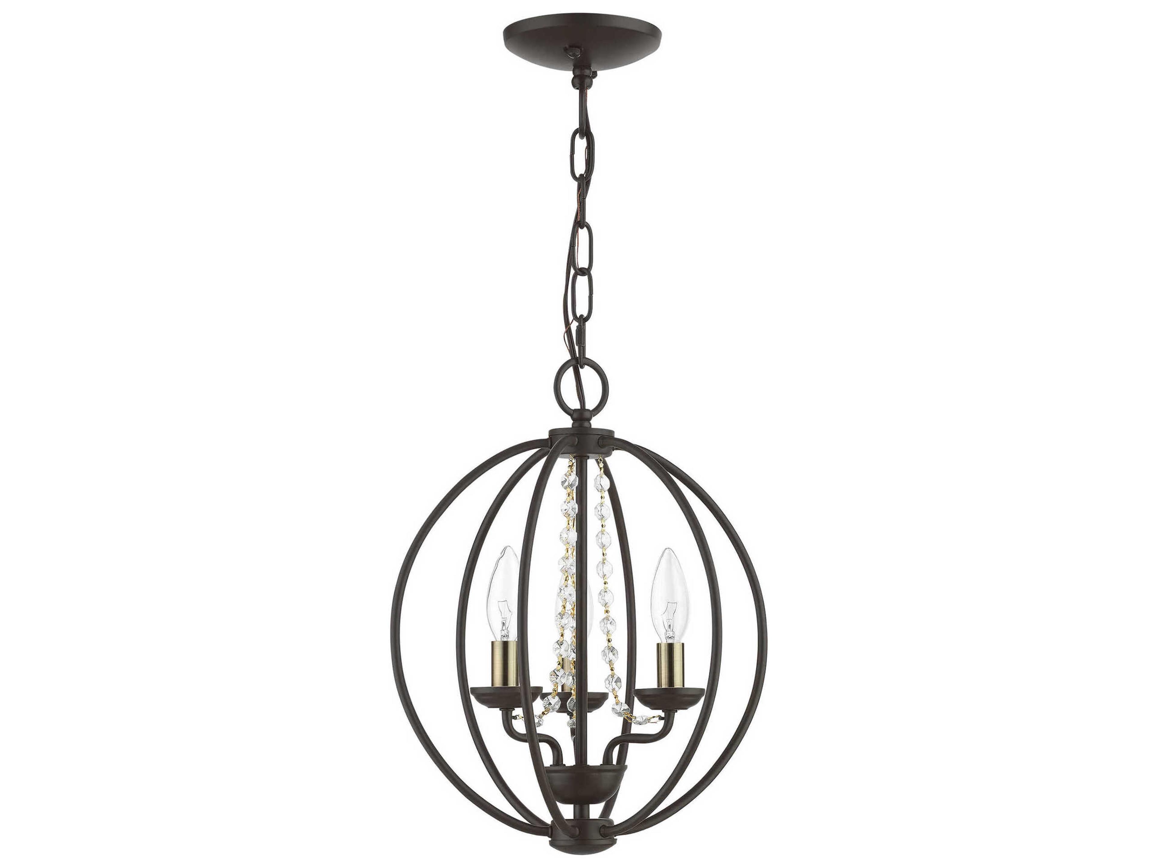 Livex Lighting Arabella 3-Light Bronze Antique Brass Crystal Candelabra Chandelier