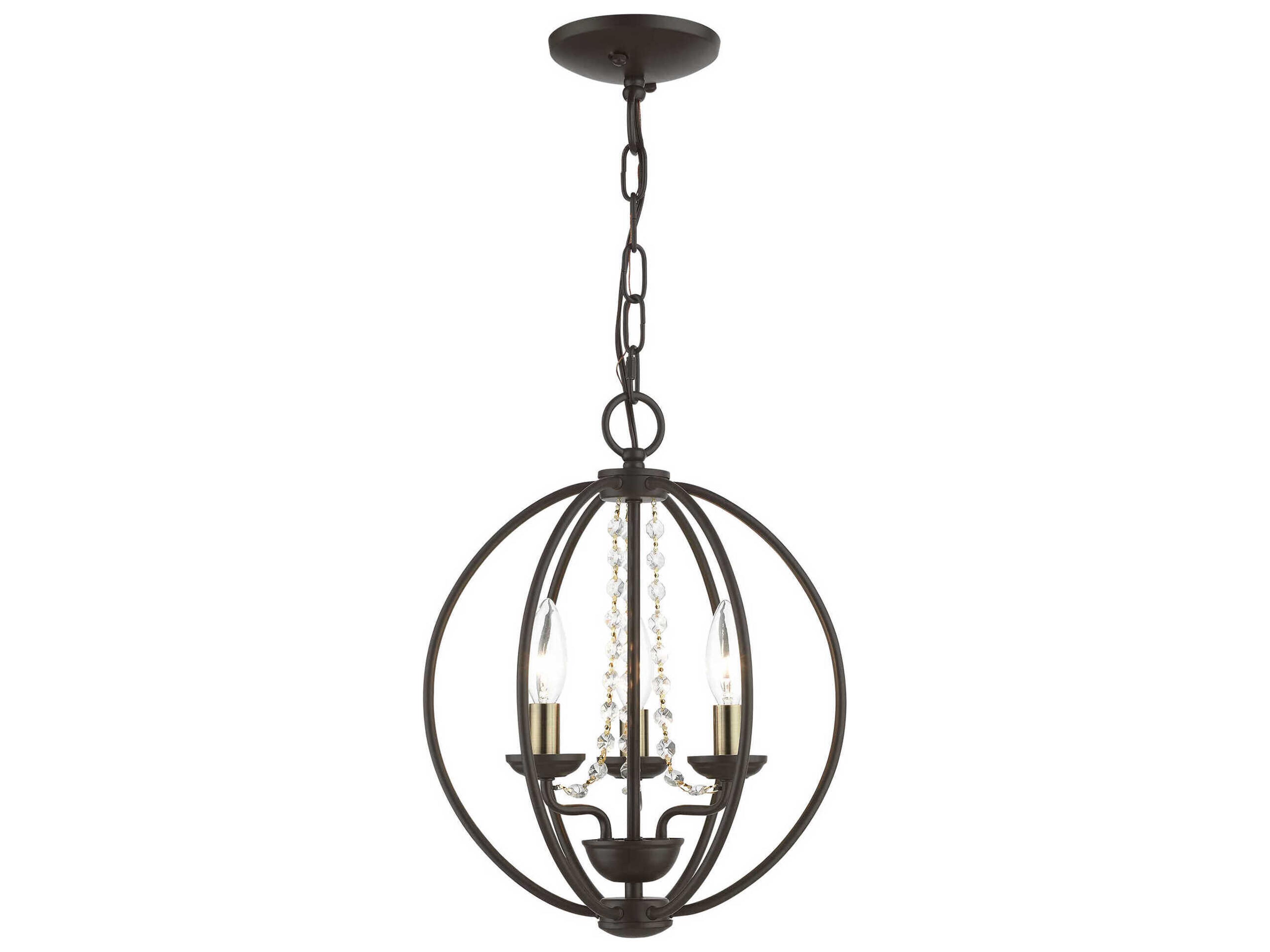 Livex Lighting Arabella 3-Light Bronze Antique Brass Crystal Candelabra Chandelier