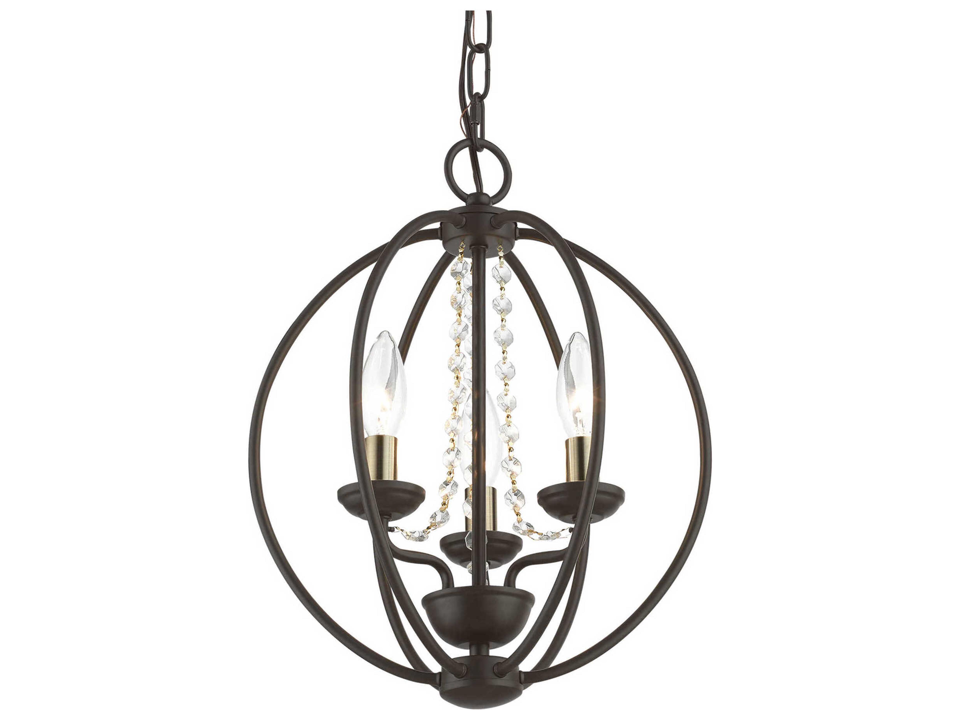 Livex Lighting Arabella 3-Light Bronze Antique Brass Crystal Candelabra Chandelier