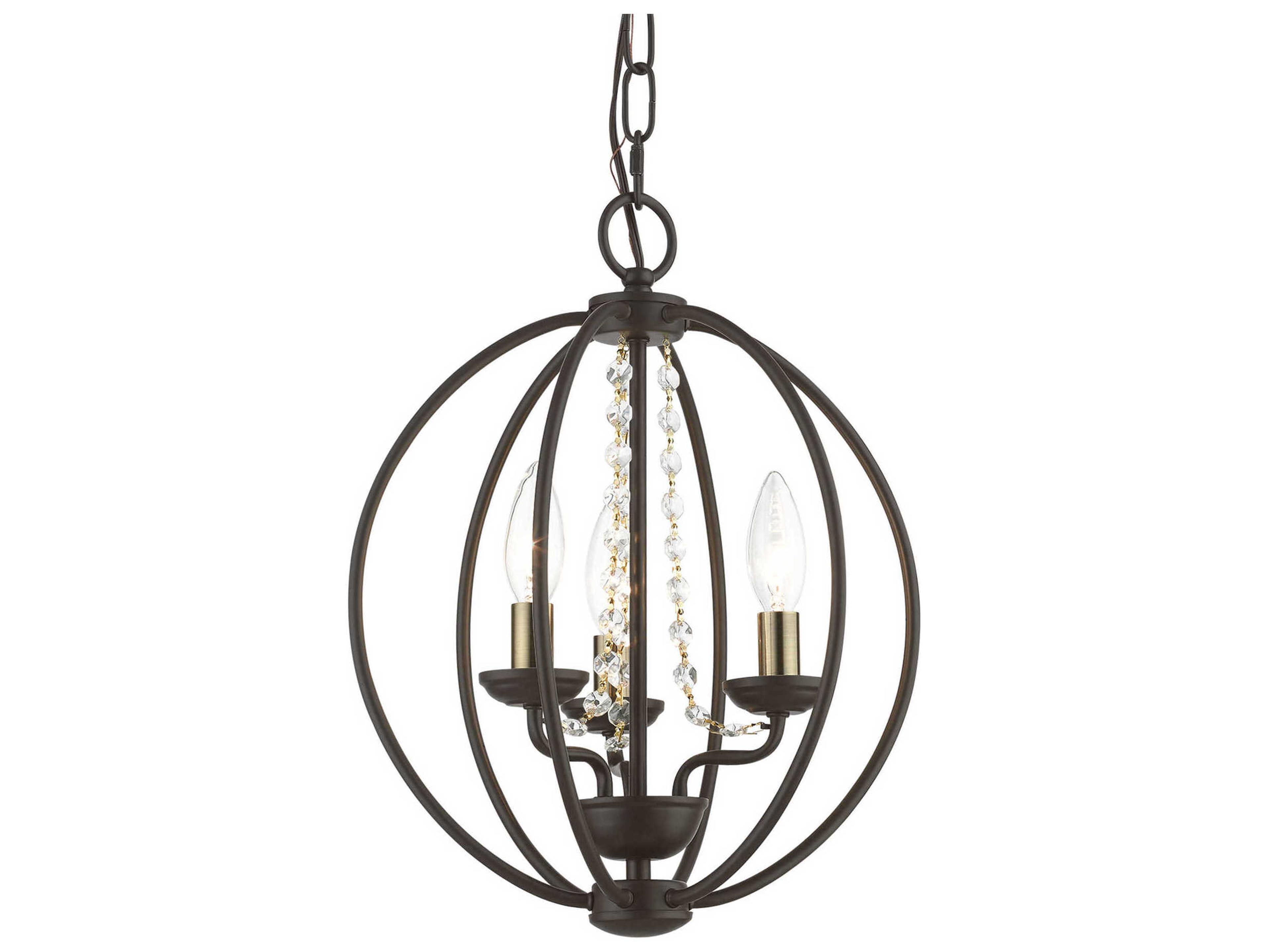 Livex Lighting Arabella 3-Light Bronze Antique Brass Crystal Candelabra Chandelier