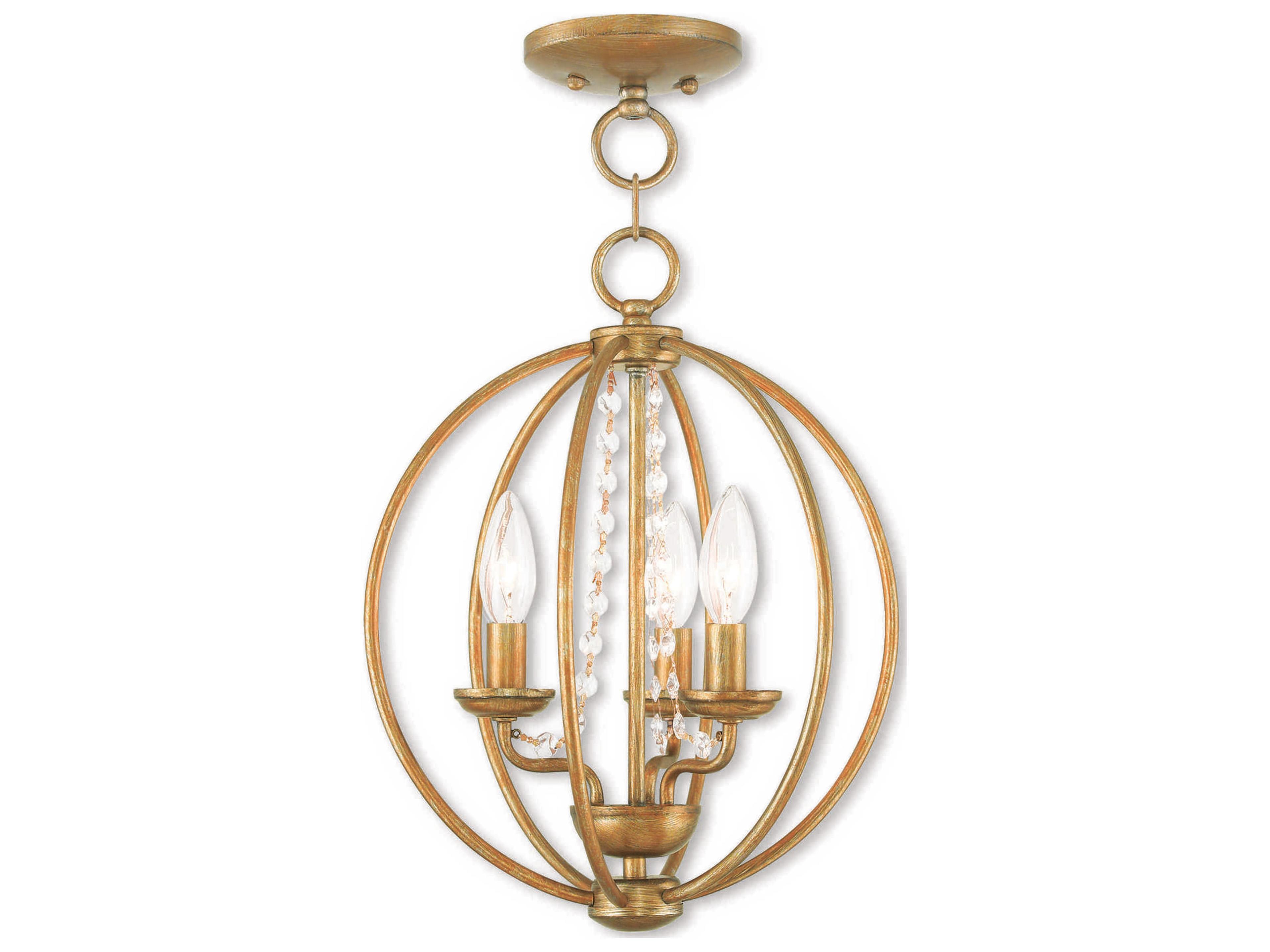 Arabella 3-Light Antique Gold Leaf Crystal Candelabra Round Chandelier