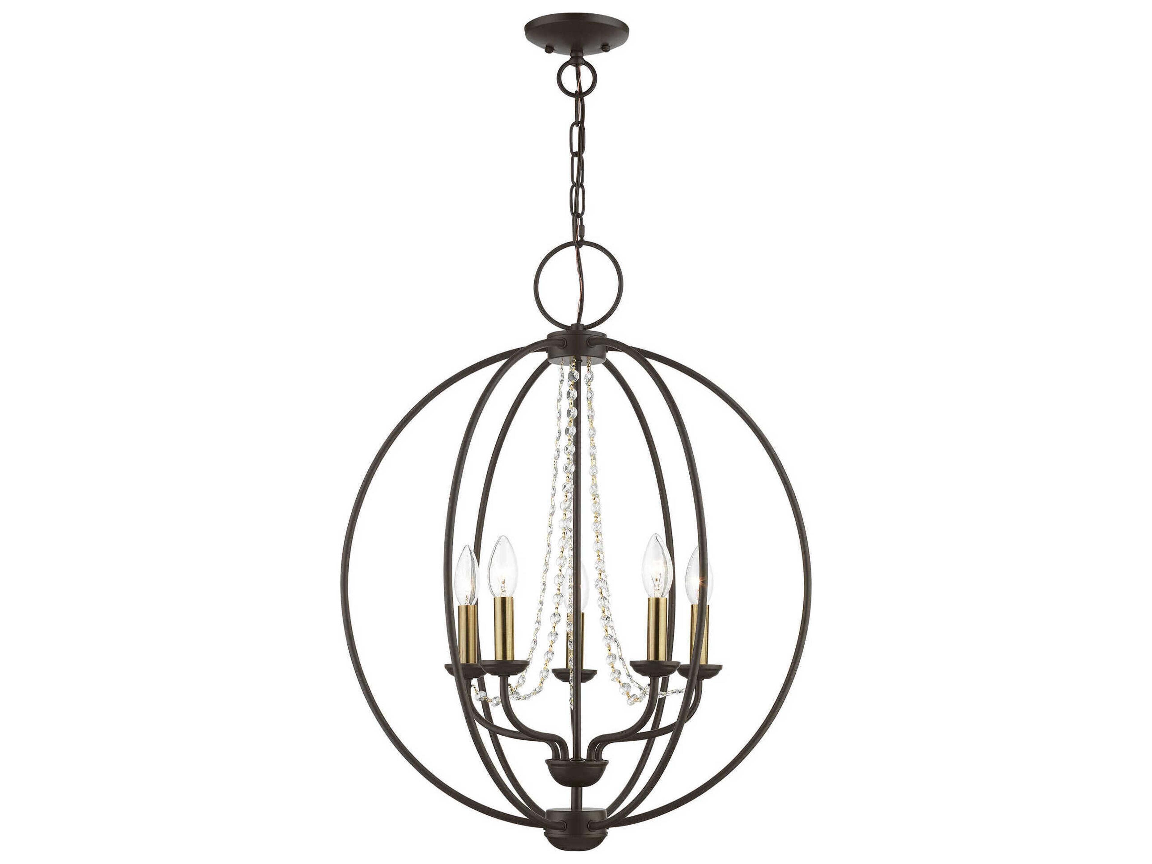 Arabella 5-Light Bronze Antique Brass Crystal Candelabra Chandelier