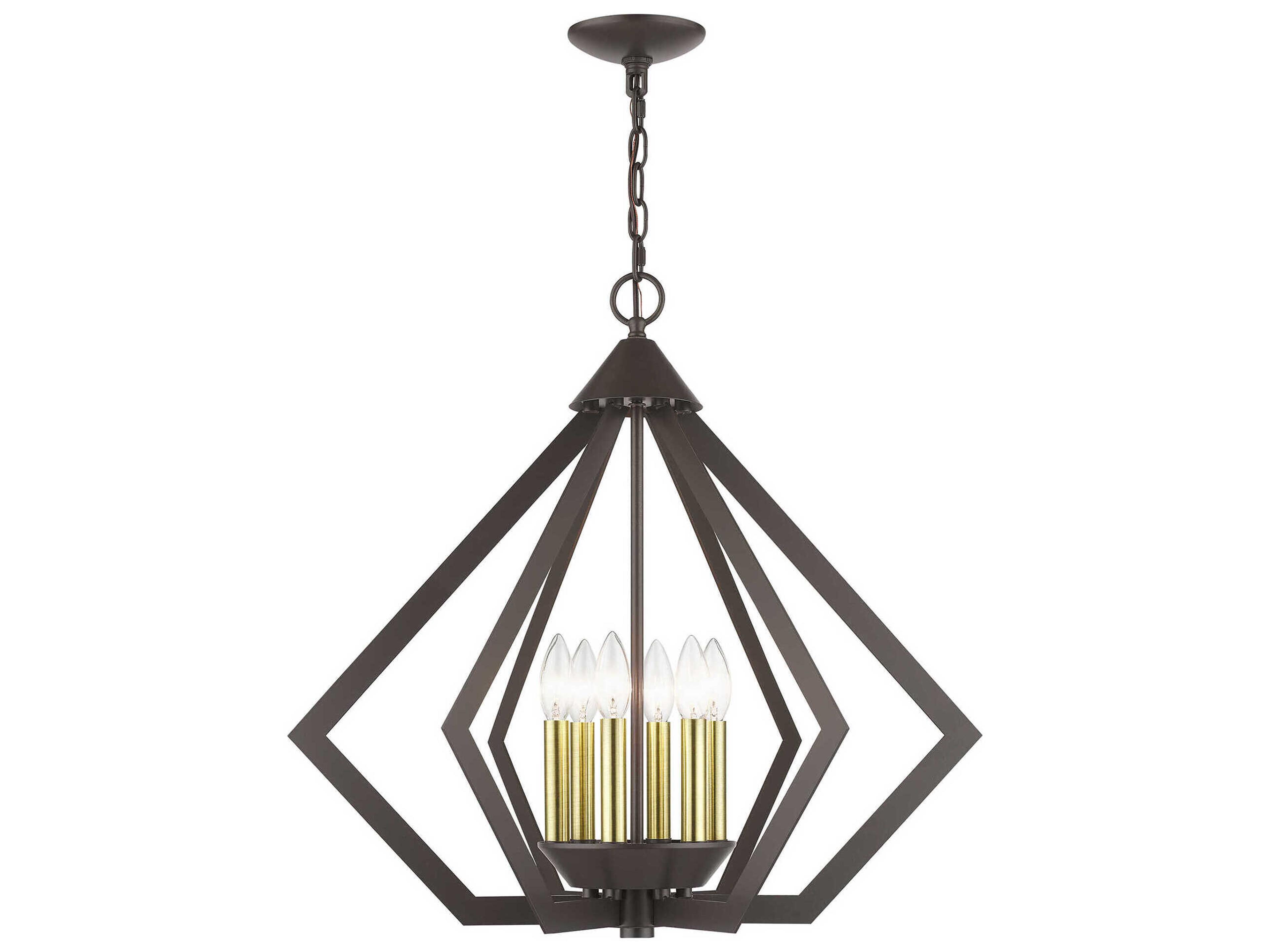 Prism 6-Light English Bronze Antique Brass Geometric Pendant