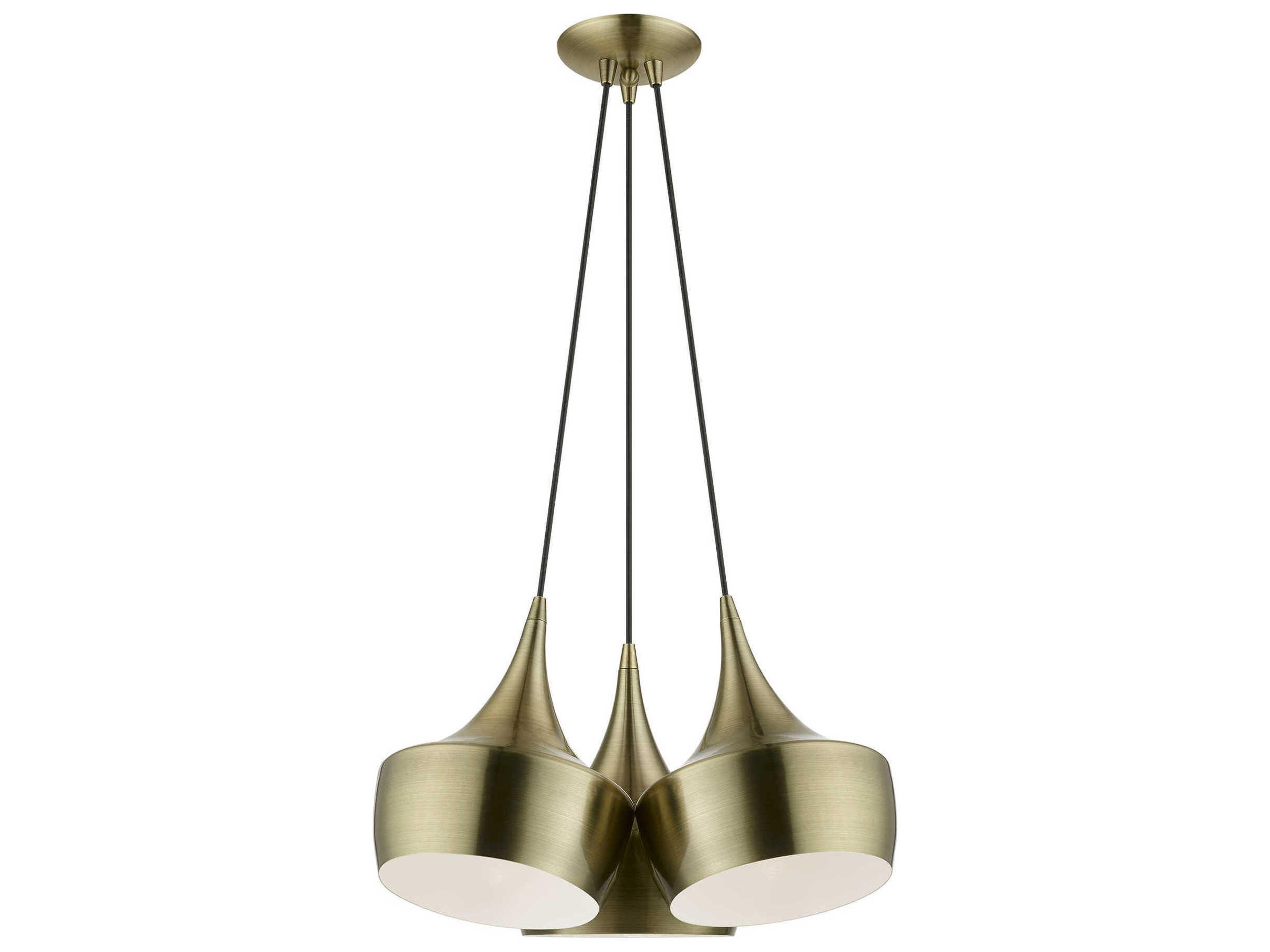 Livex Lighting Waldorf 3-Light Antique Brass White Pendant