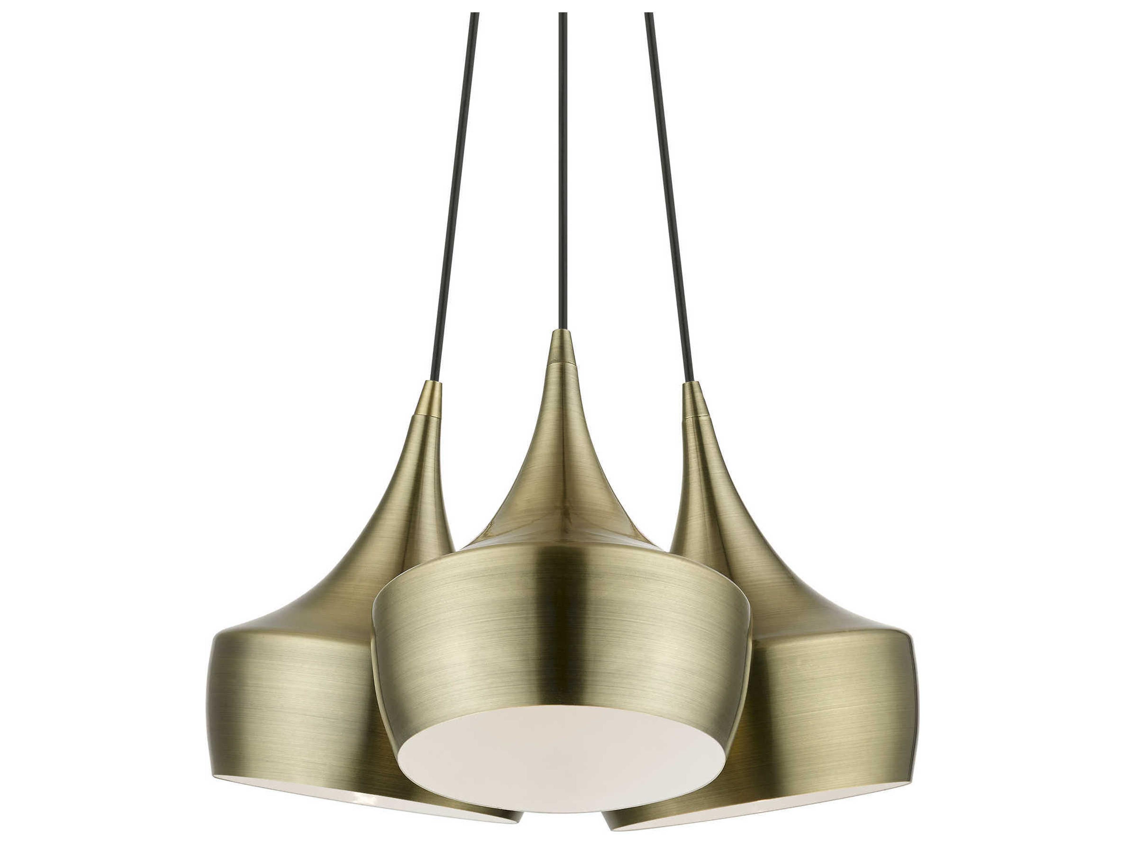Livex Lighting Waldorf 3-Light Antique Brass White Pendant