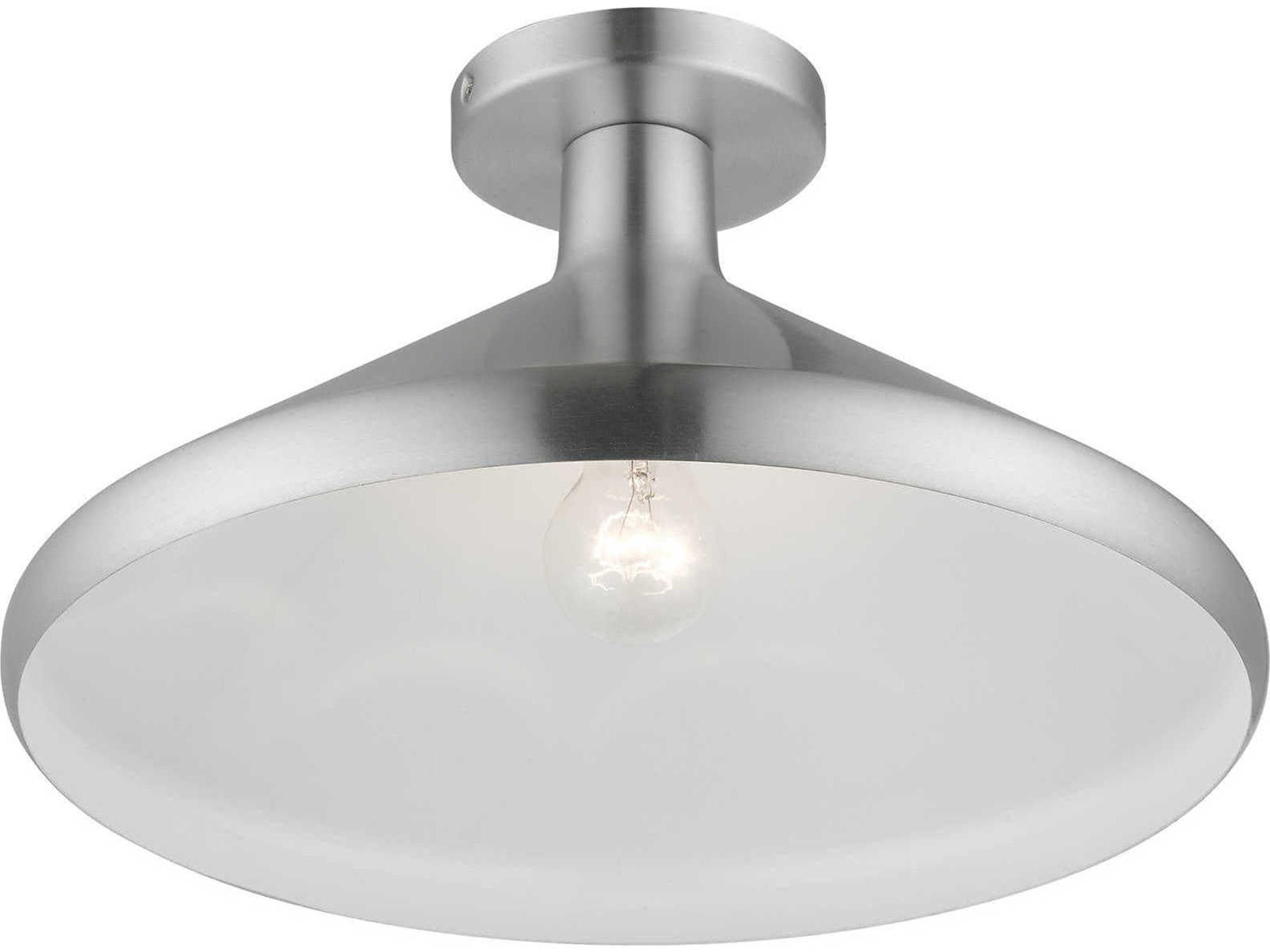 Livex Lighting Geneva 1-Light Brushed Aluminum Silver Semi Flush Mount