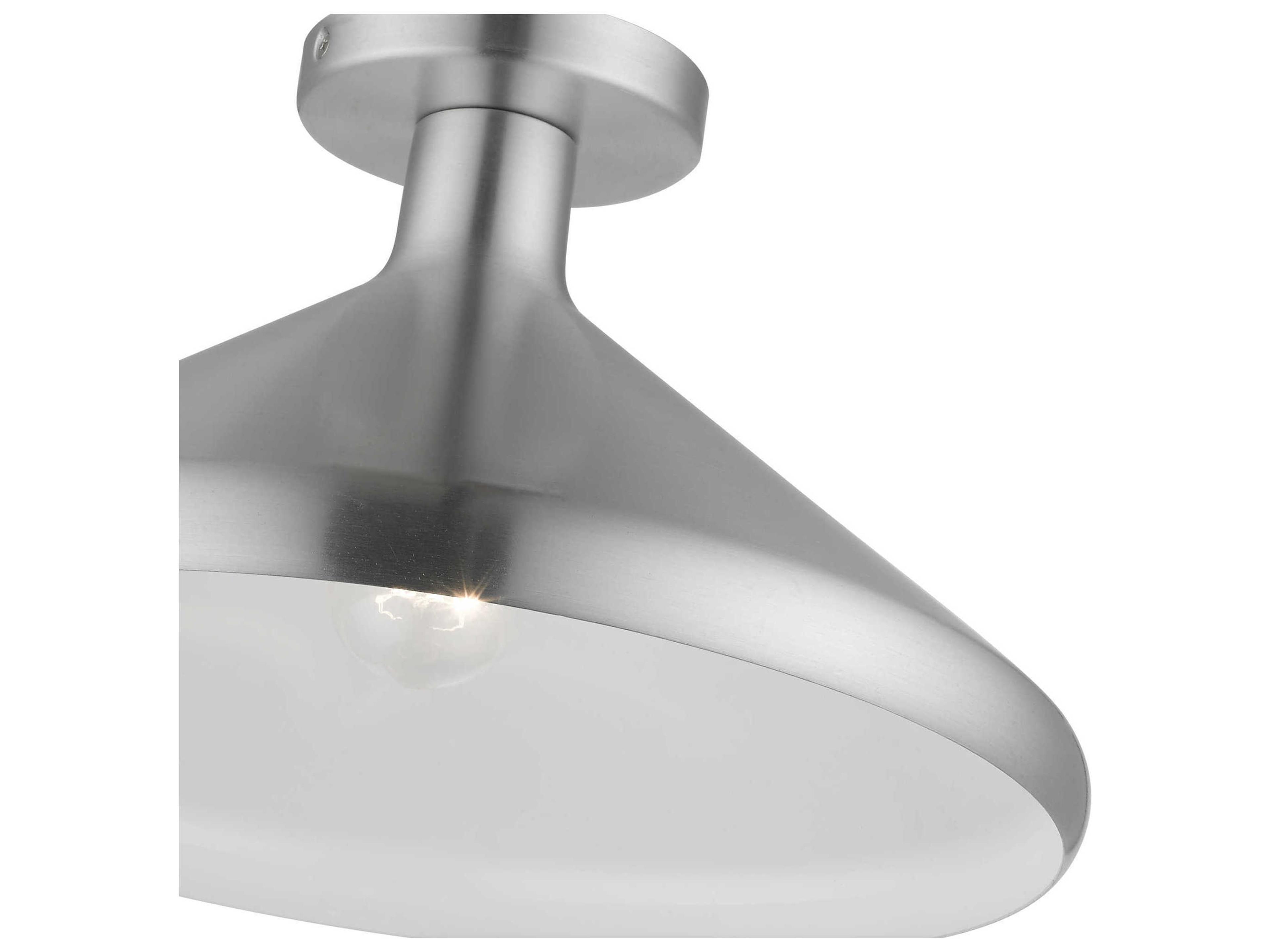 Livex Lighting Geneva 1-Light Brushed Aluminum Silver Semi Flush Mount