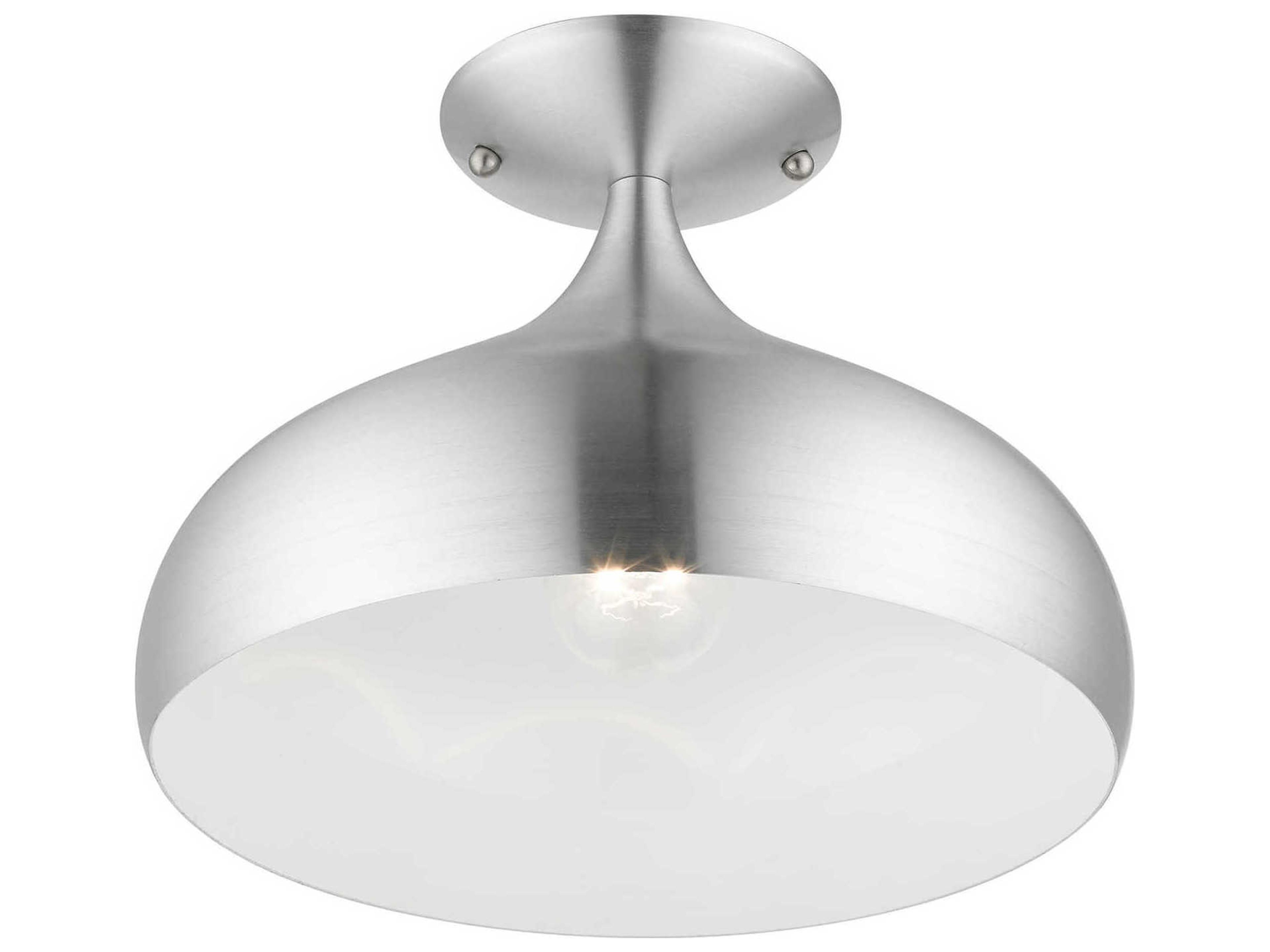 Livex Lighting Amador 1-Light Brushed Aluminum Polished Chrome Bell Flush Mount