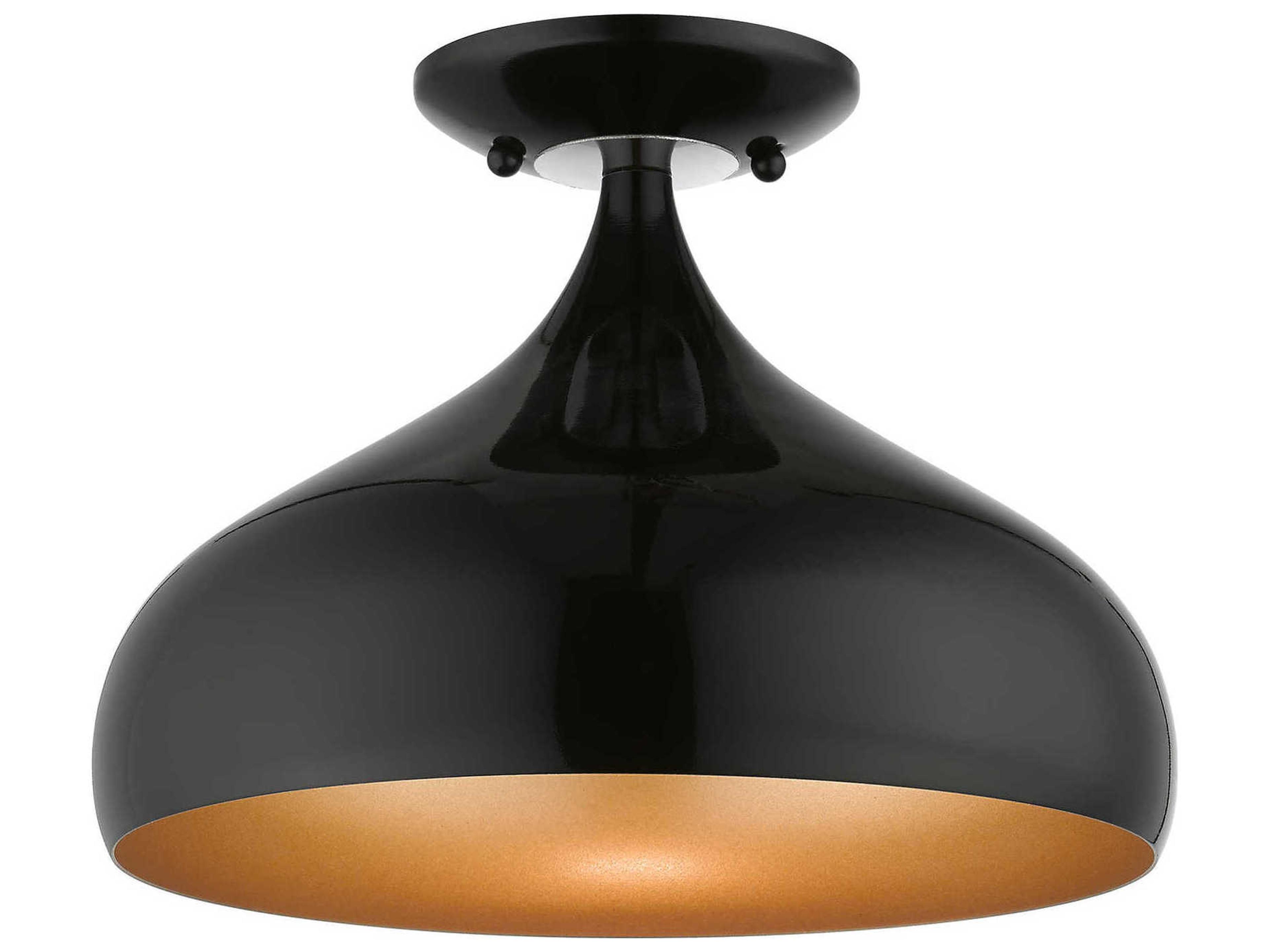 Amador 1-Light Shiny Black Polished Chrome Bell Semi Flush Mount