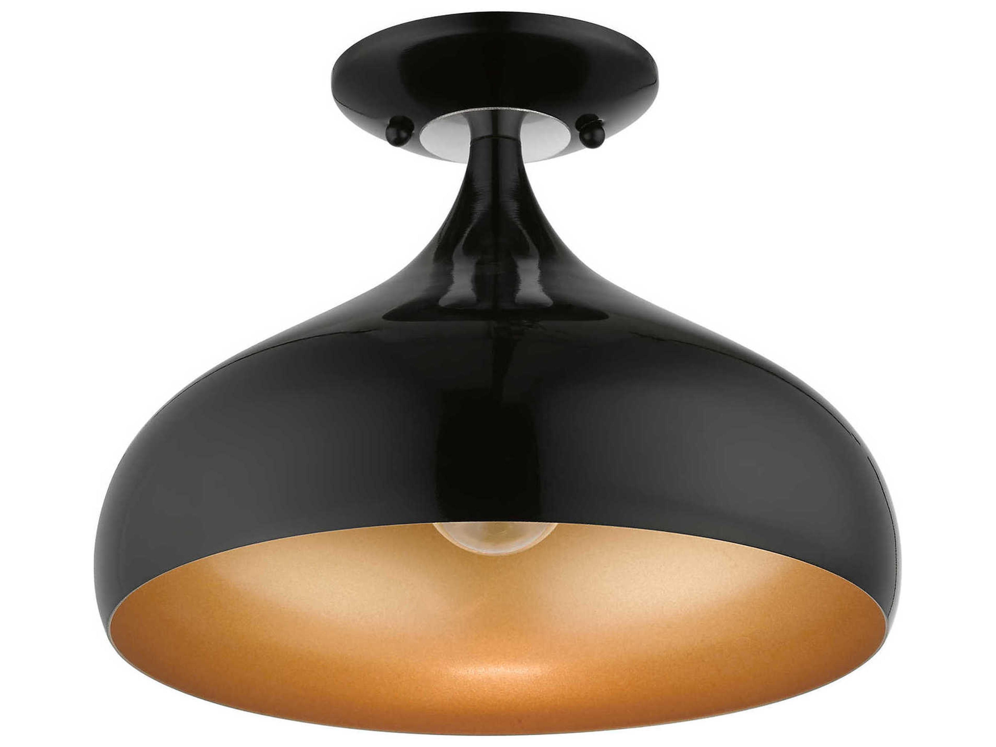 Livex Lighting Amador 1-Light Shiny Black Polished Chrome Bell Semi Flush Mount
