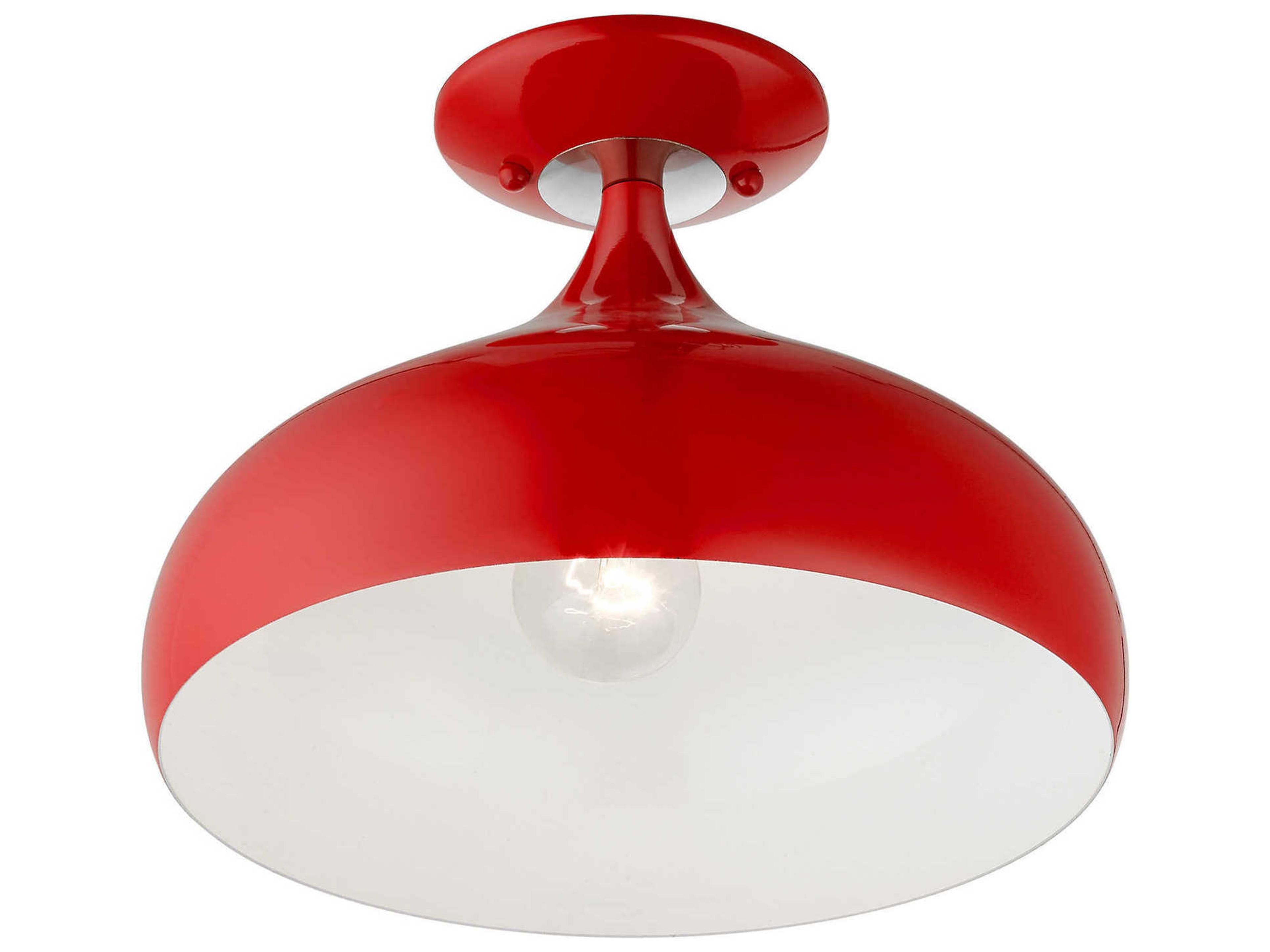 Livex Lighting Amador 1-Light Shiny Red Polished Chrome Bell Semi Flush Mount