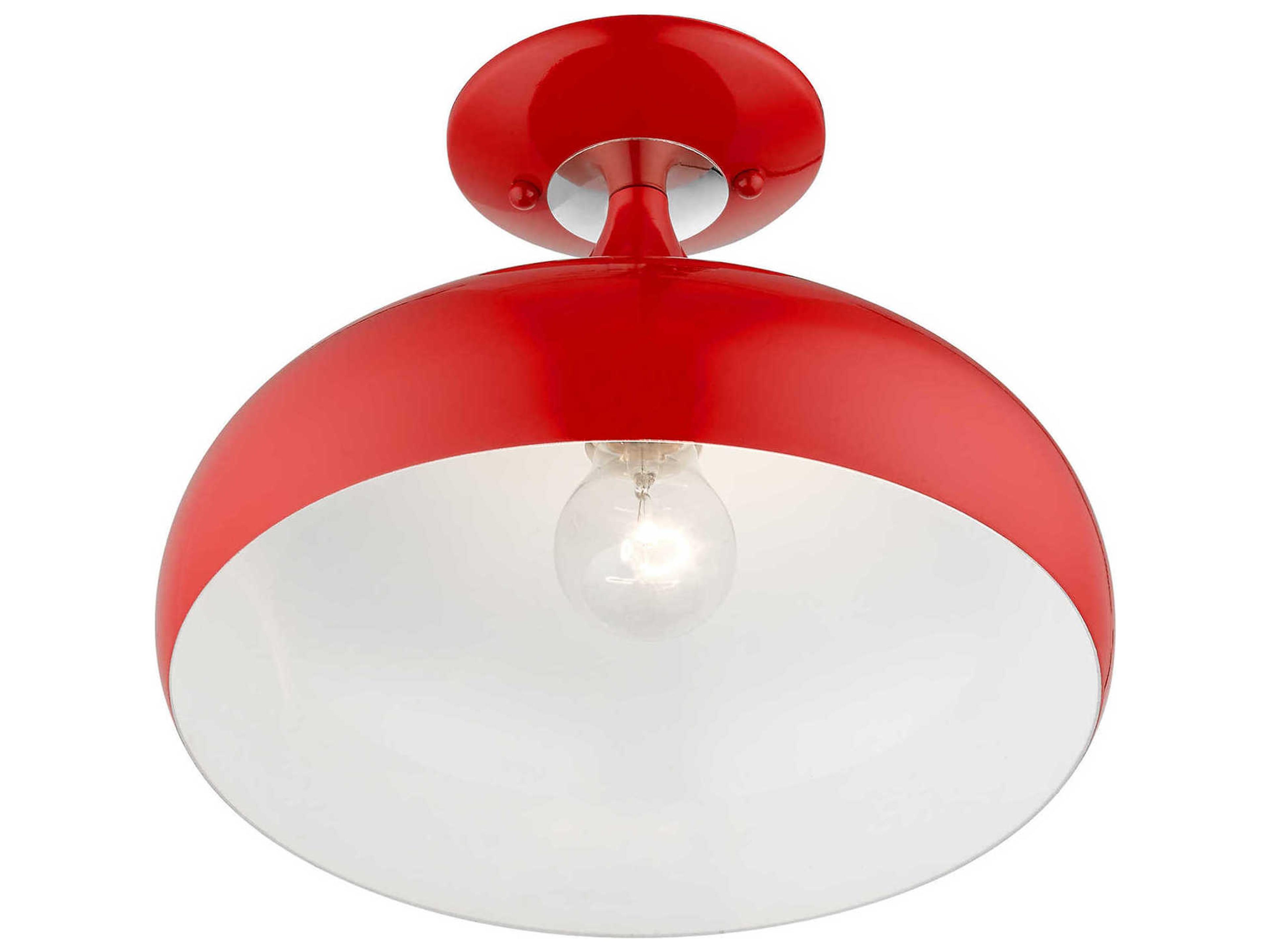 Livex Lighting Amador 1-Light Shiny Red Polished Chrome Bell Semi Flush Mount