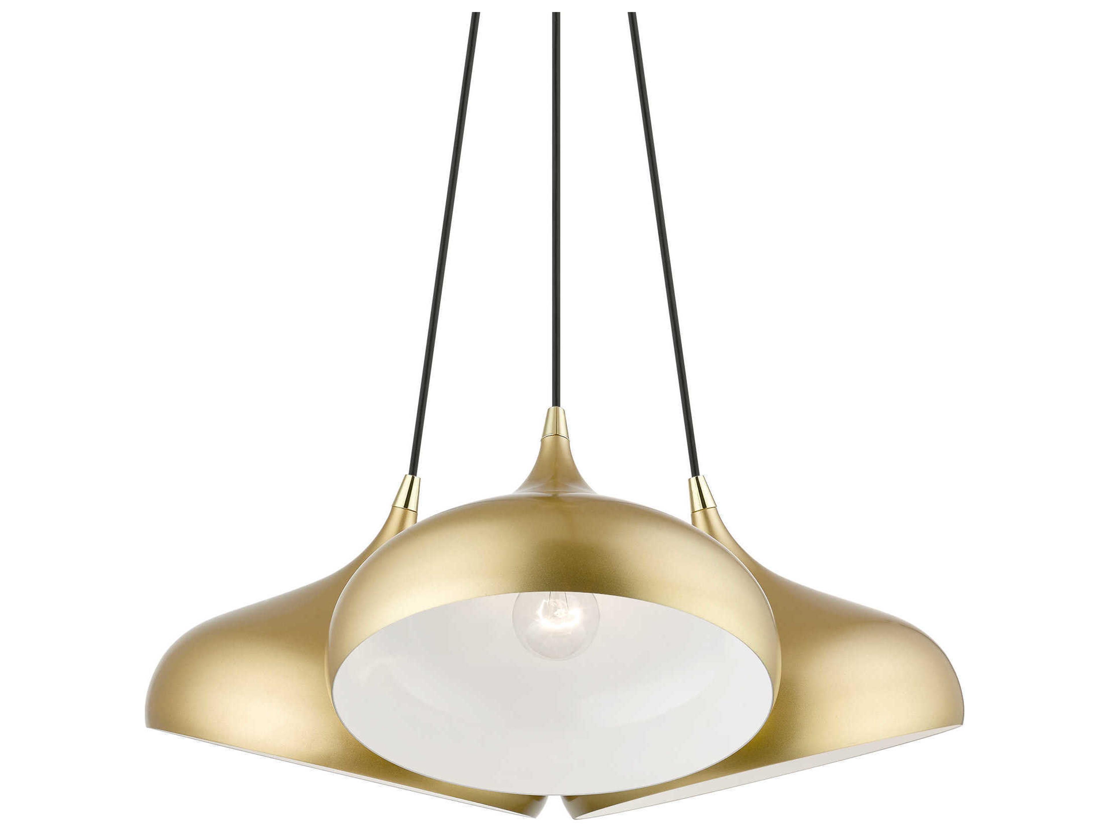 Livex Lighting Amador 3-Light Soft Gold Polished Brass White Bell Pendant