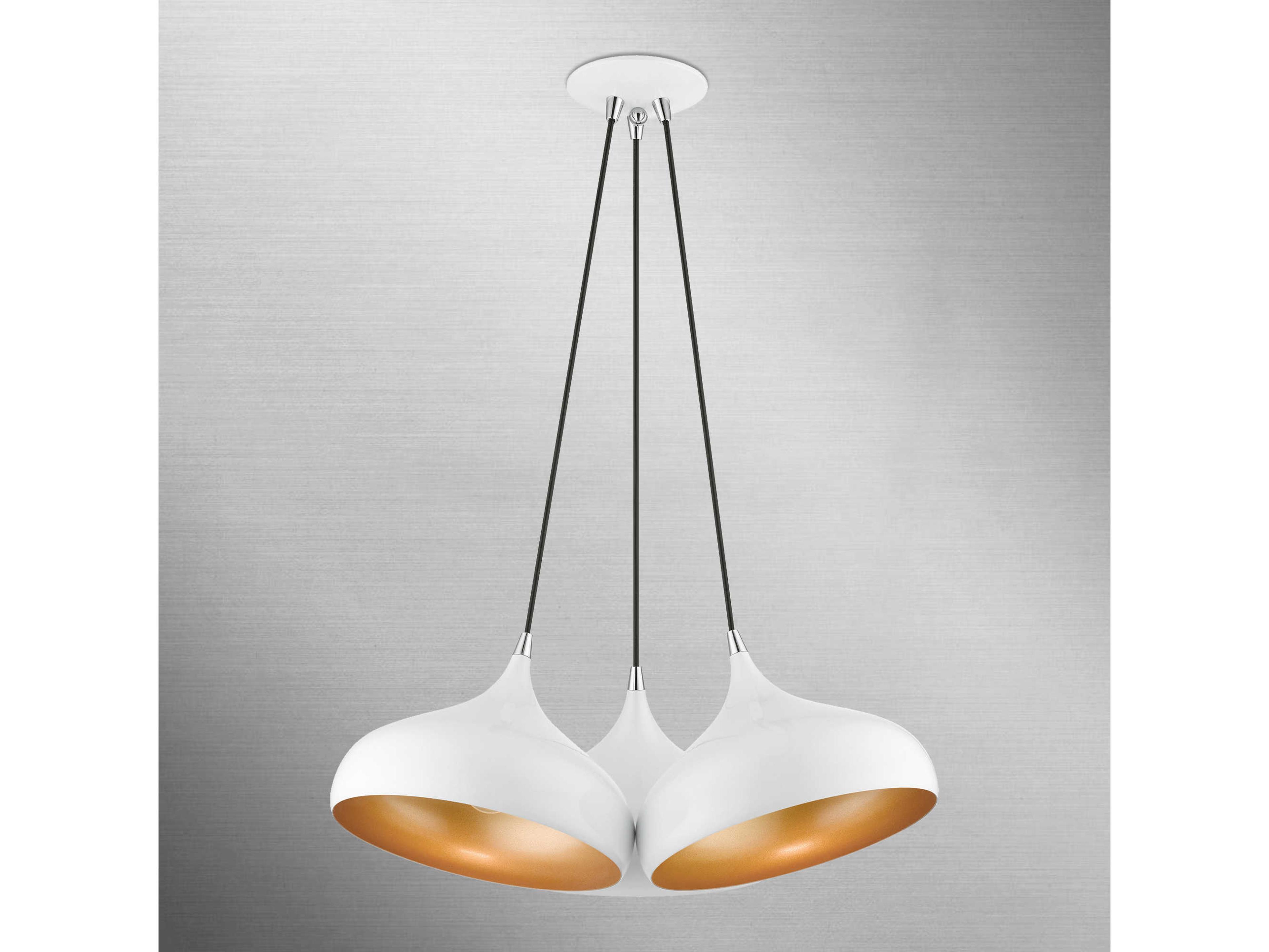 Livex Lighting Amador 3-Light Shiny White Polished Chrome Gold Bell Pendant