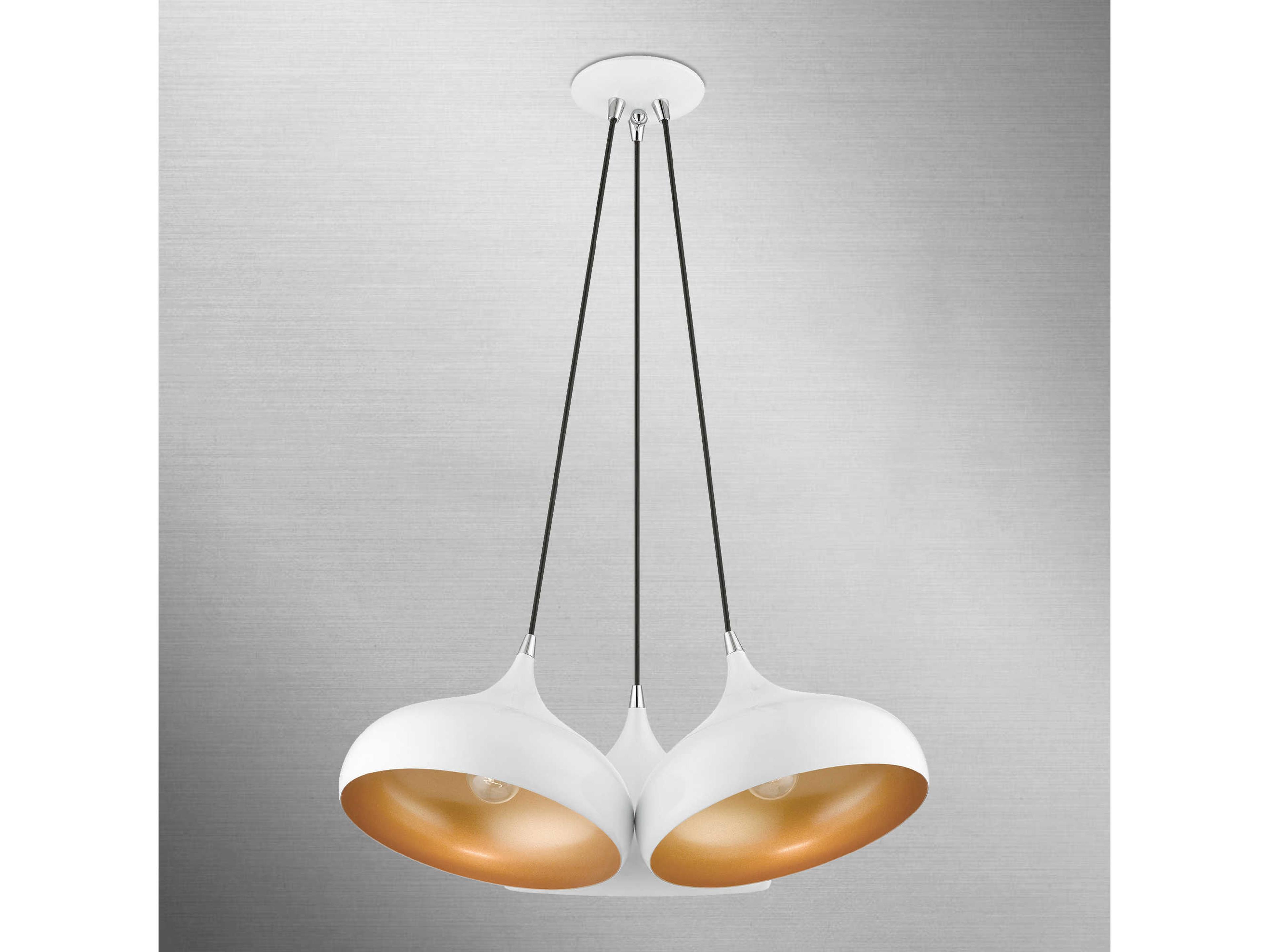 Livex Lighting Amador 3-Light Shiny White Polished Chrome Gold Bell Pendant