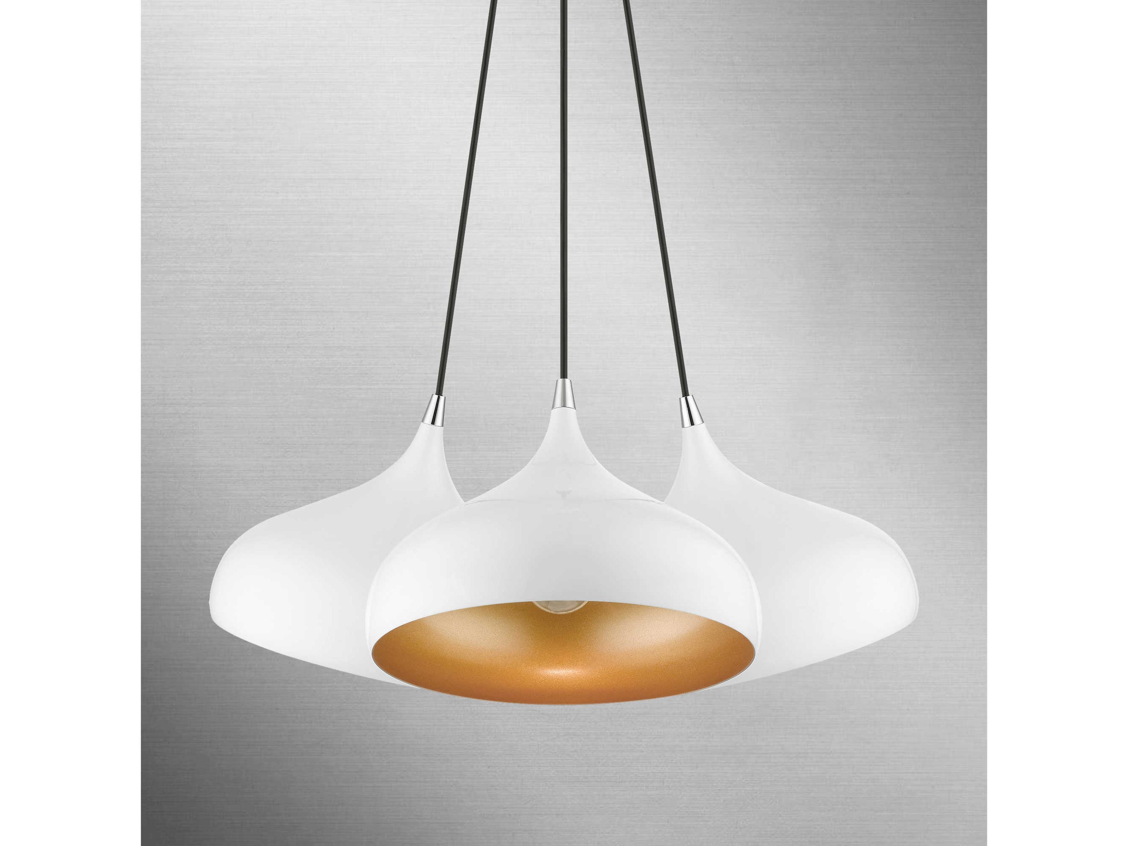 Livex Lighting Amador 3-Light Shiny White Polished Chrome Gold Bell Pendant