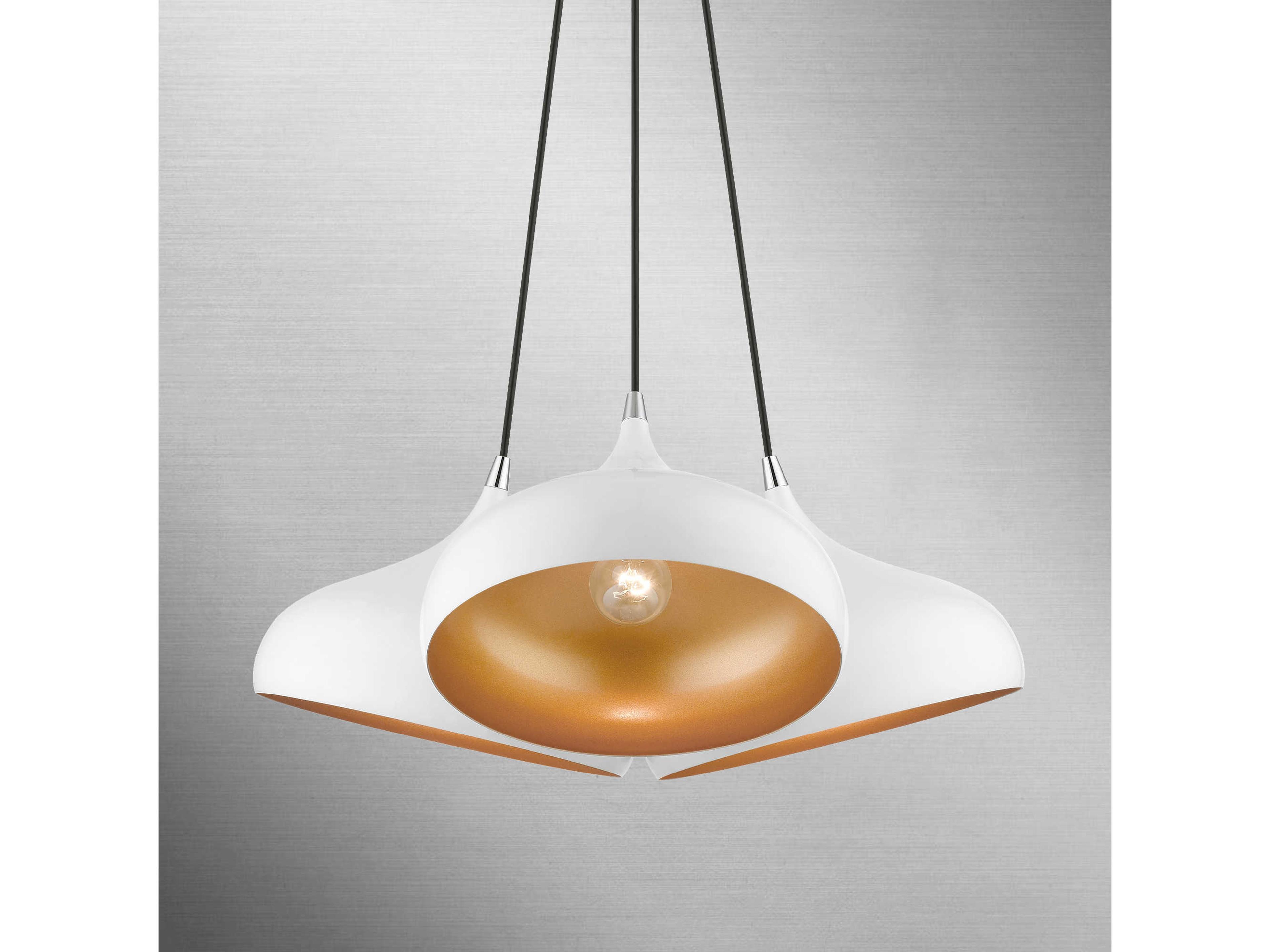 Livex Lighting Amador 3-Light Shiny White Polished Chrome Gold Bell Pendant