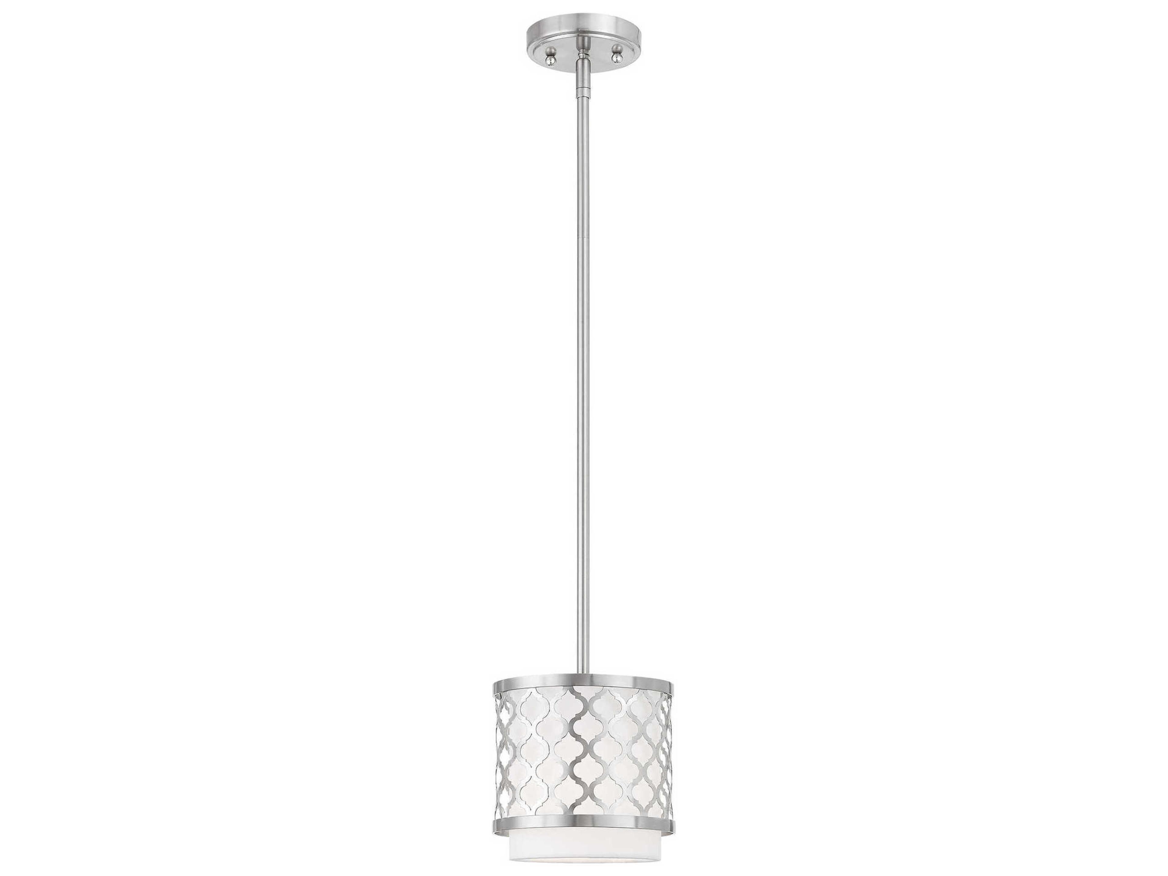 Arabesque 1-Light Brushed Nickel White Drum Mini Pendant