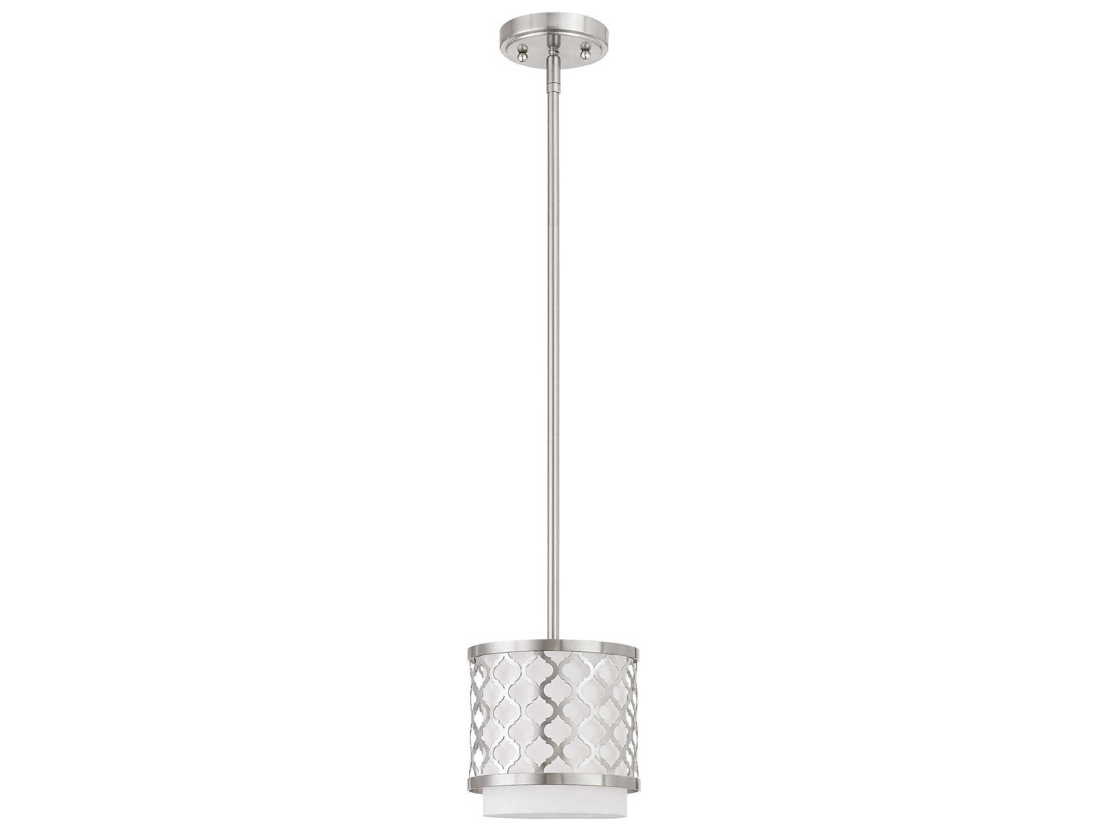 Livex Lighting Arabesque 1-Light Brushed Nickel White Drum Mini Pendant