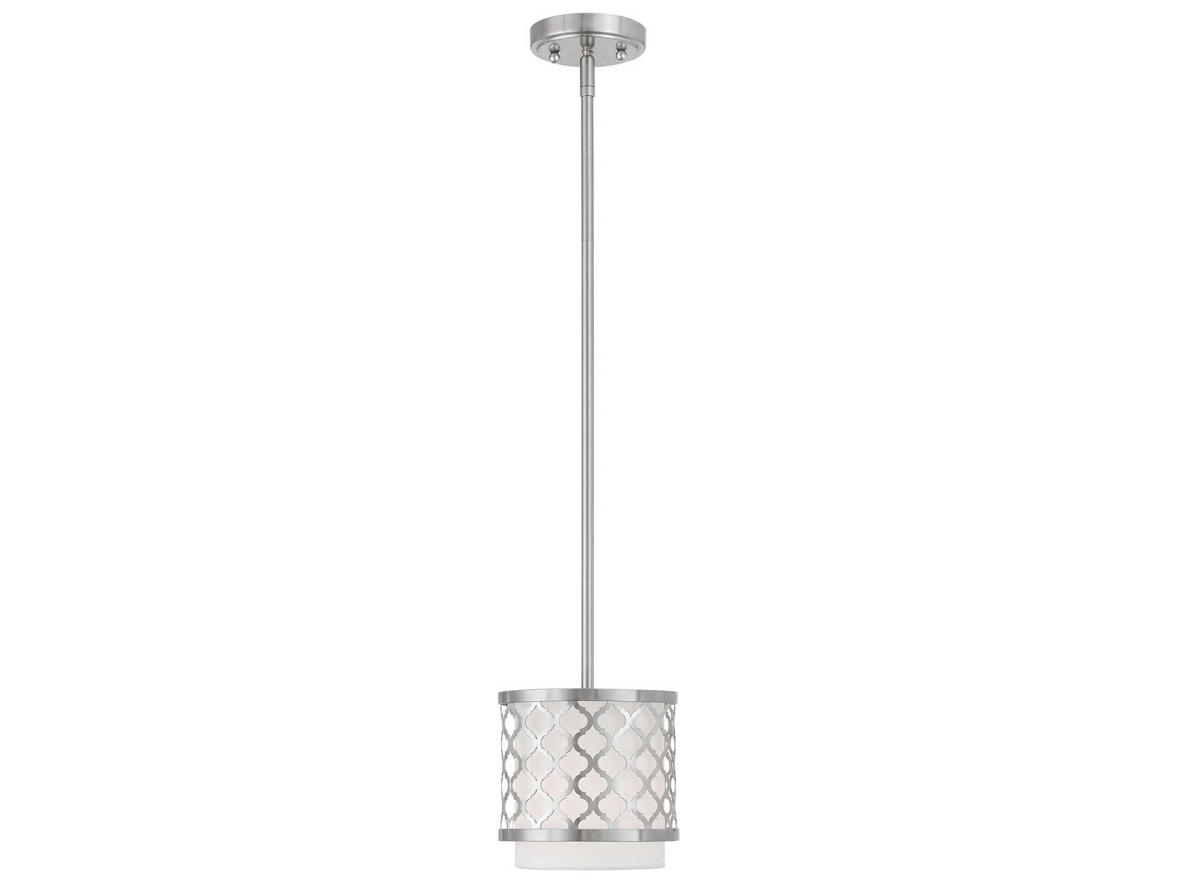Livex Lighting Arabesque 1-Light Brushed Nickel White Drum Mini Pendant