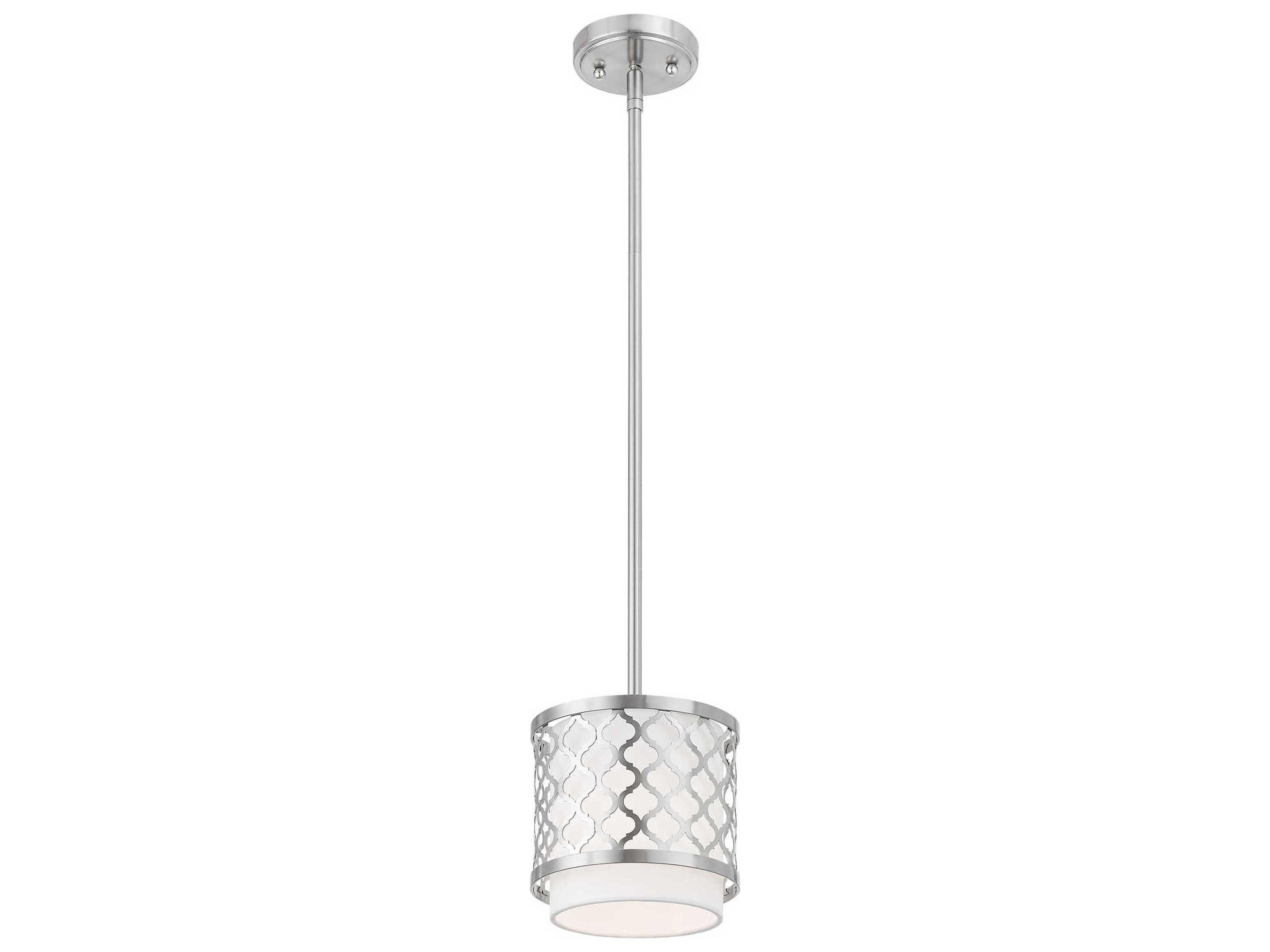 Livex Lighting Arabesque 1-Light Brushed Nickel White Drum Mini Pendant