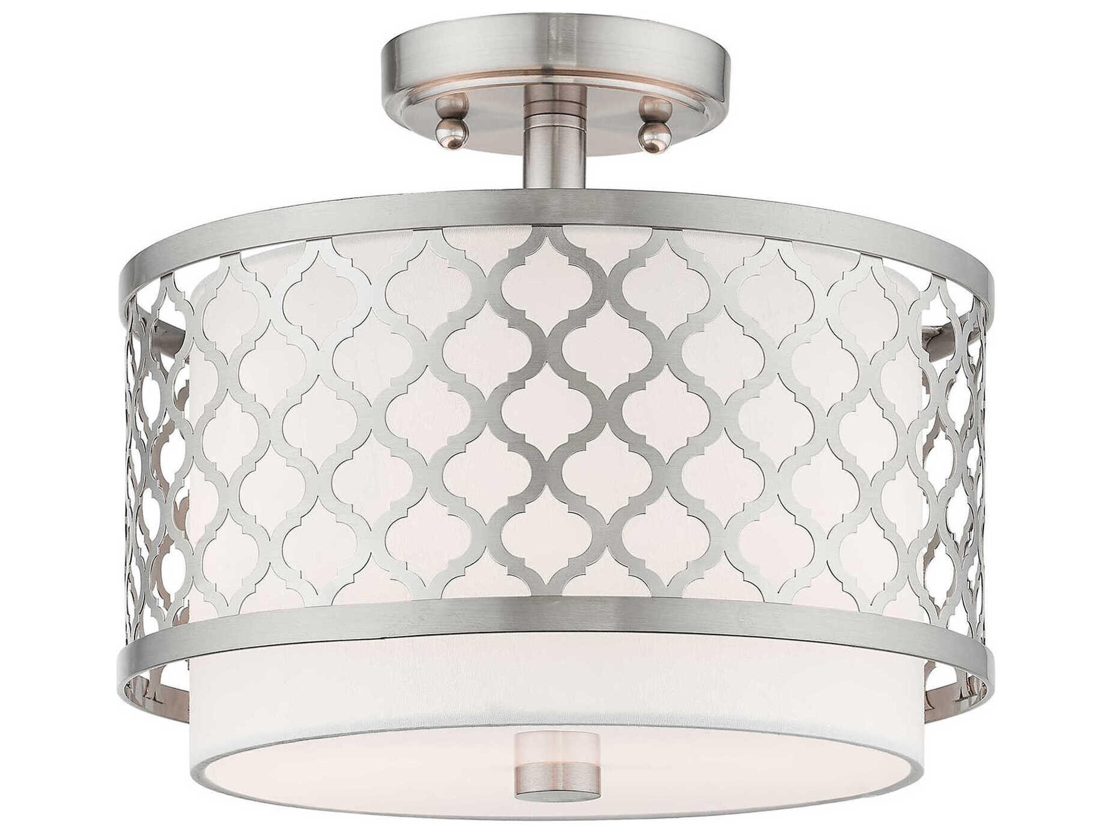 Arabesque 2-Light Brushed Nickel White Drum Semi Flush Mount