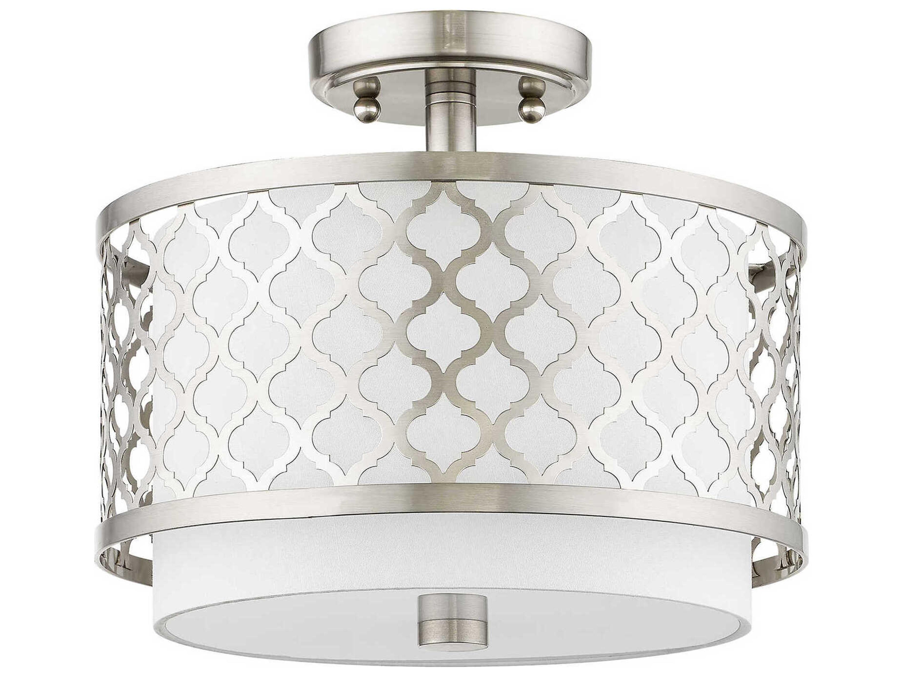 Livex Lighting Arabesque 2-Light Brushed Nickel White Drum Semi Flush Mount