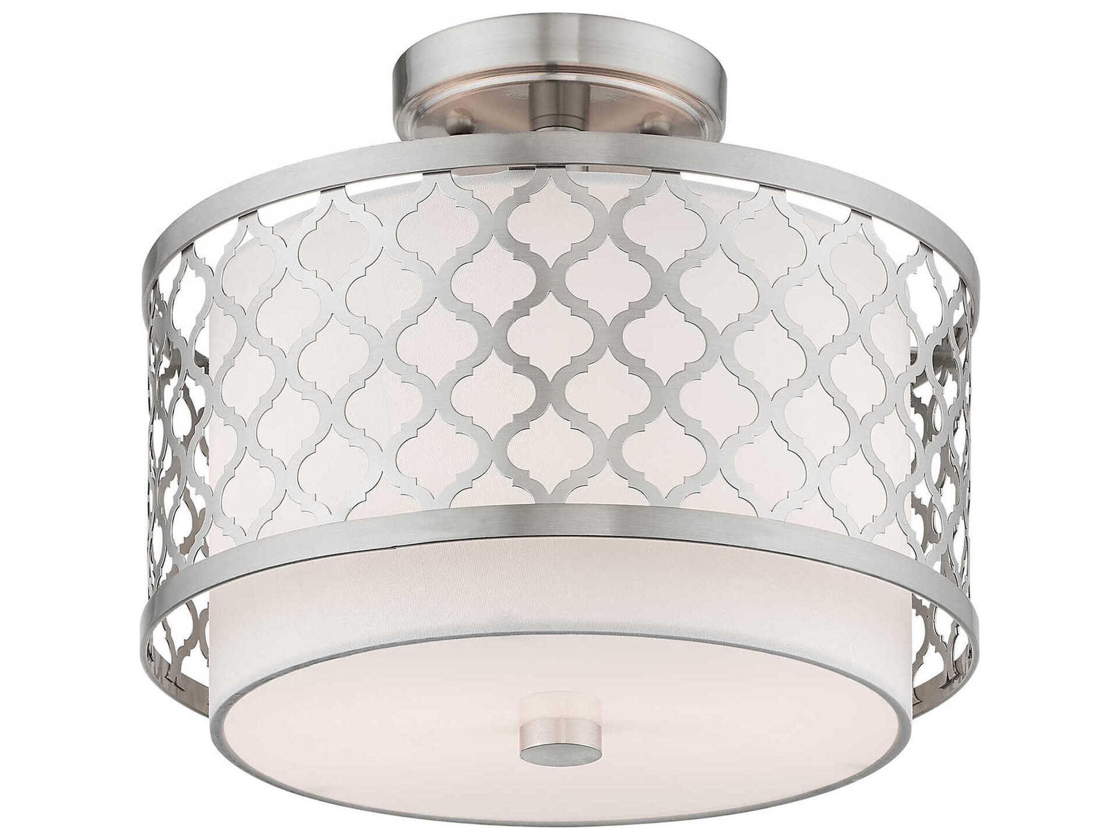 Livex Lighting Arabesque 2-Light Brushed Nickel White Drum Semi Flush Mount