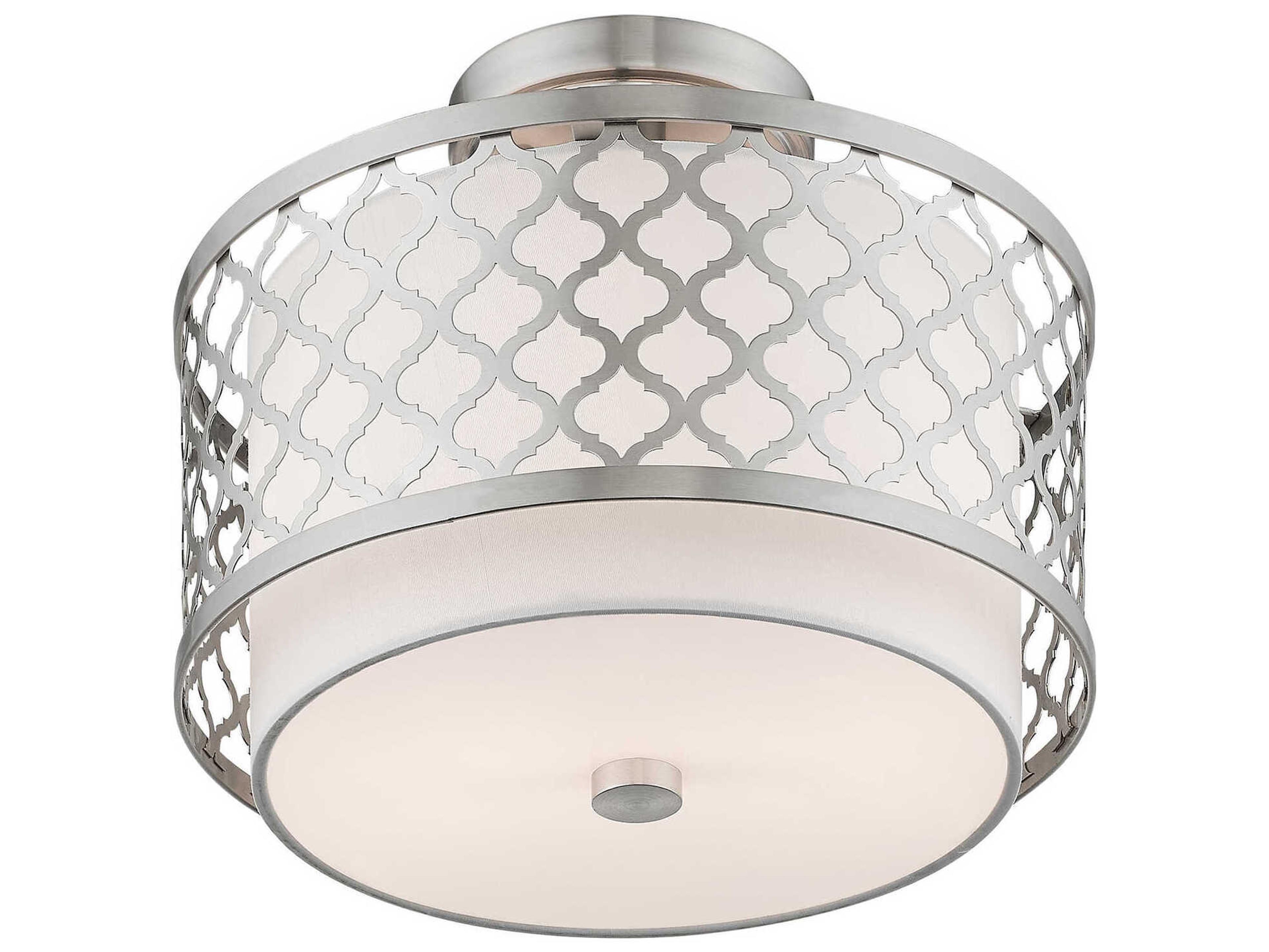 Livex Lighting Arabesque 2-Light Brushed Nickel White Drum Semi Flush Mount