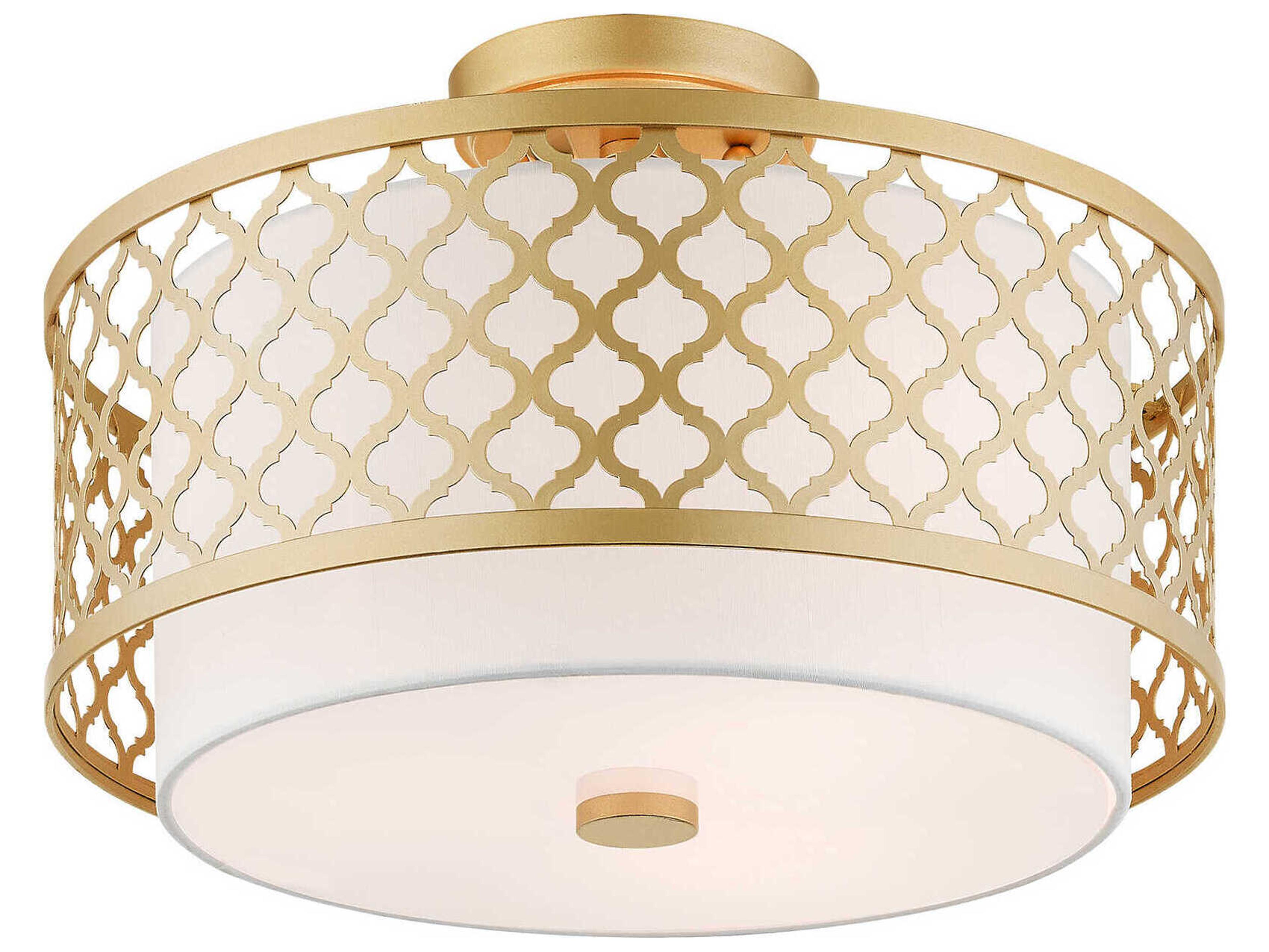 Livex Lighting Arabesque 3-Light Soft Gold White Drum Semi Flush Mount