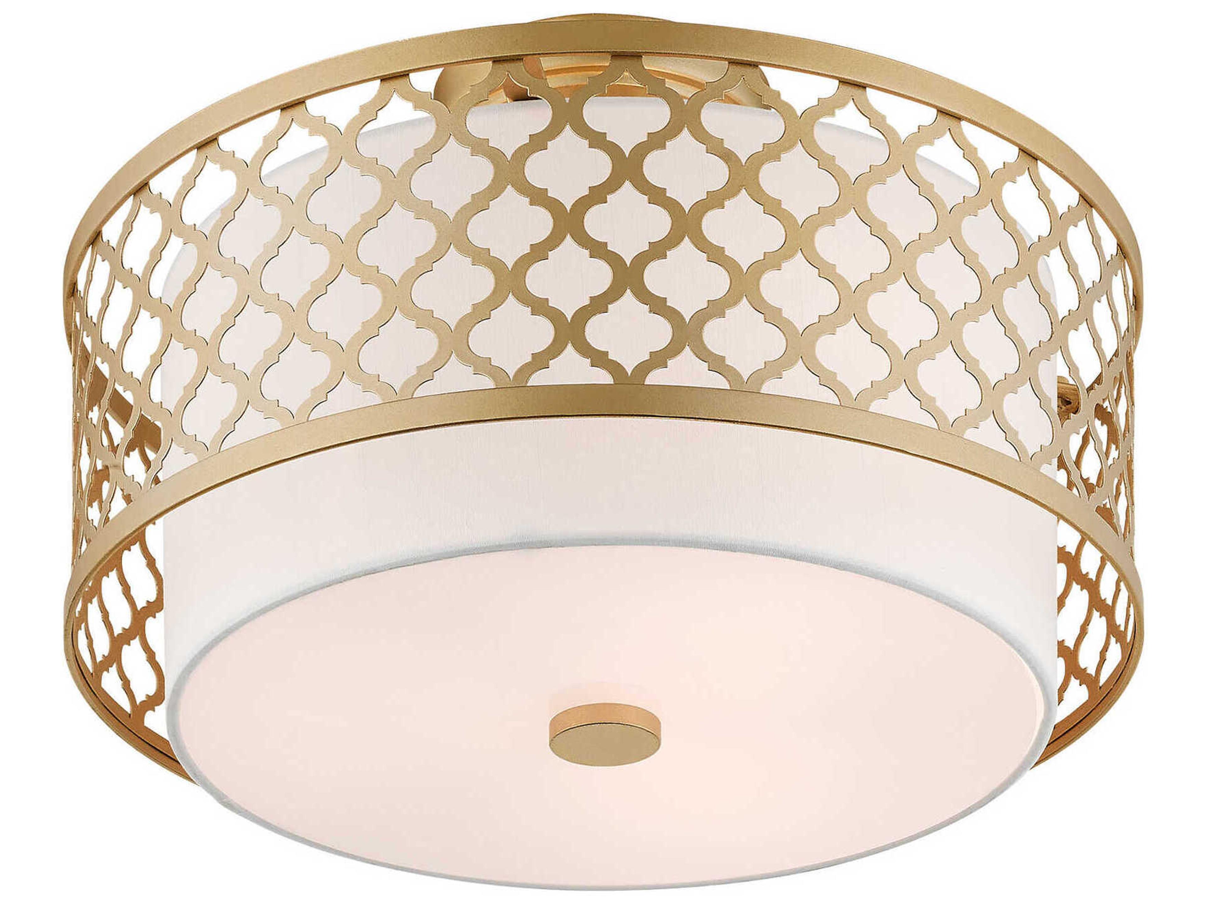 Livex Lighting Arabesque 3-Light Soft Gold White Drum Semi Flush Mount