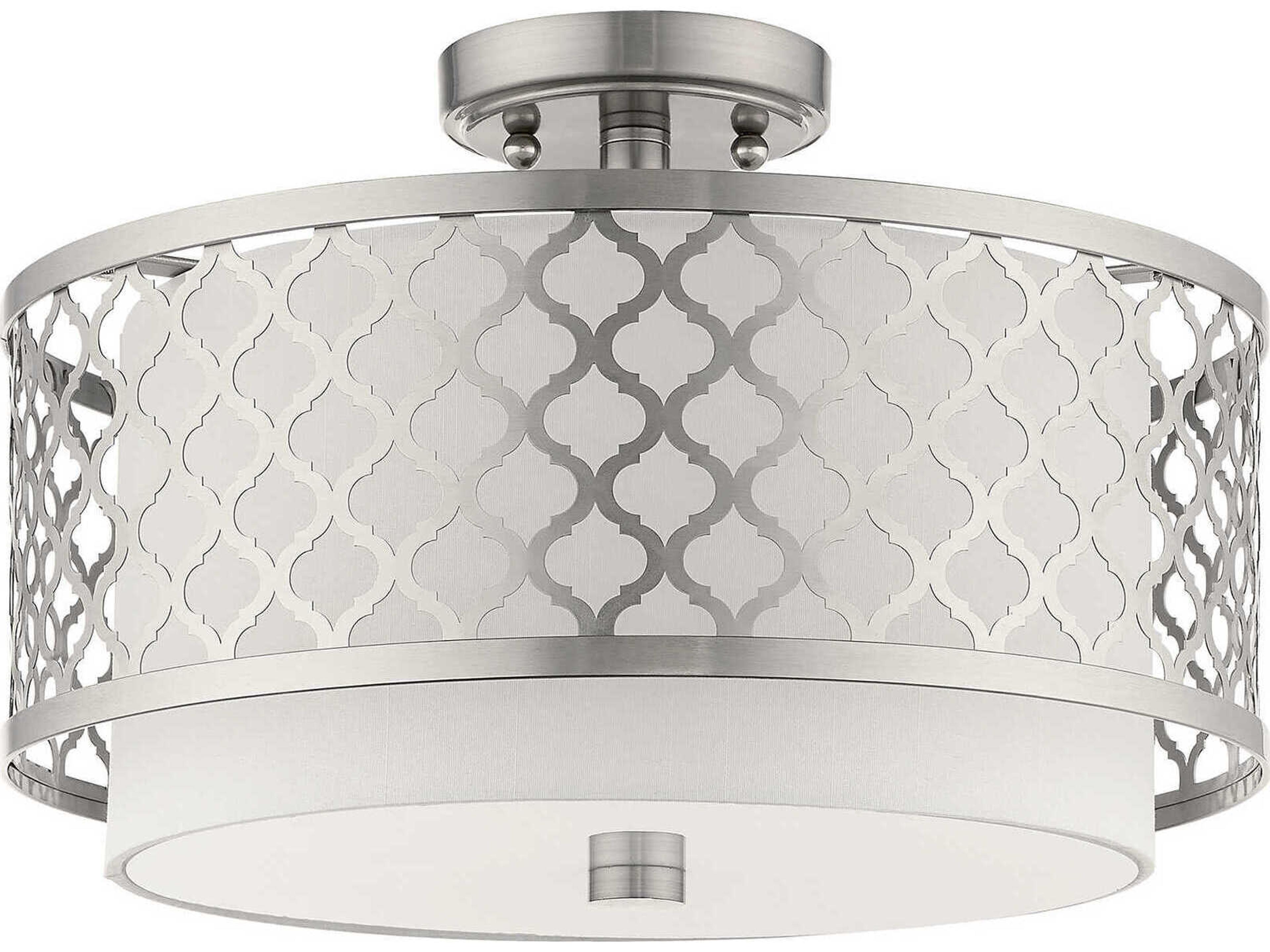 Livex Lighting Arabesque 3-Light Brushed Nickel White Drum Semi Flush Mount