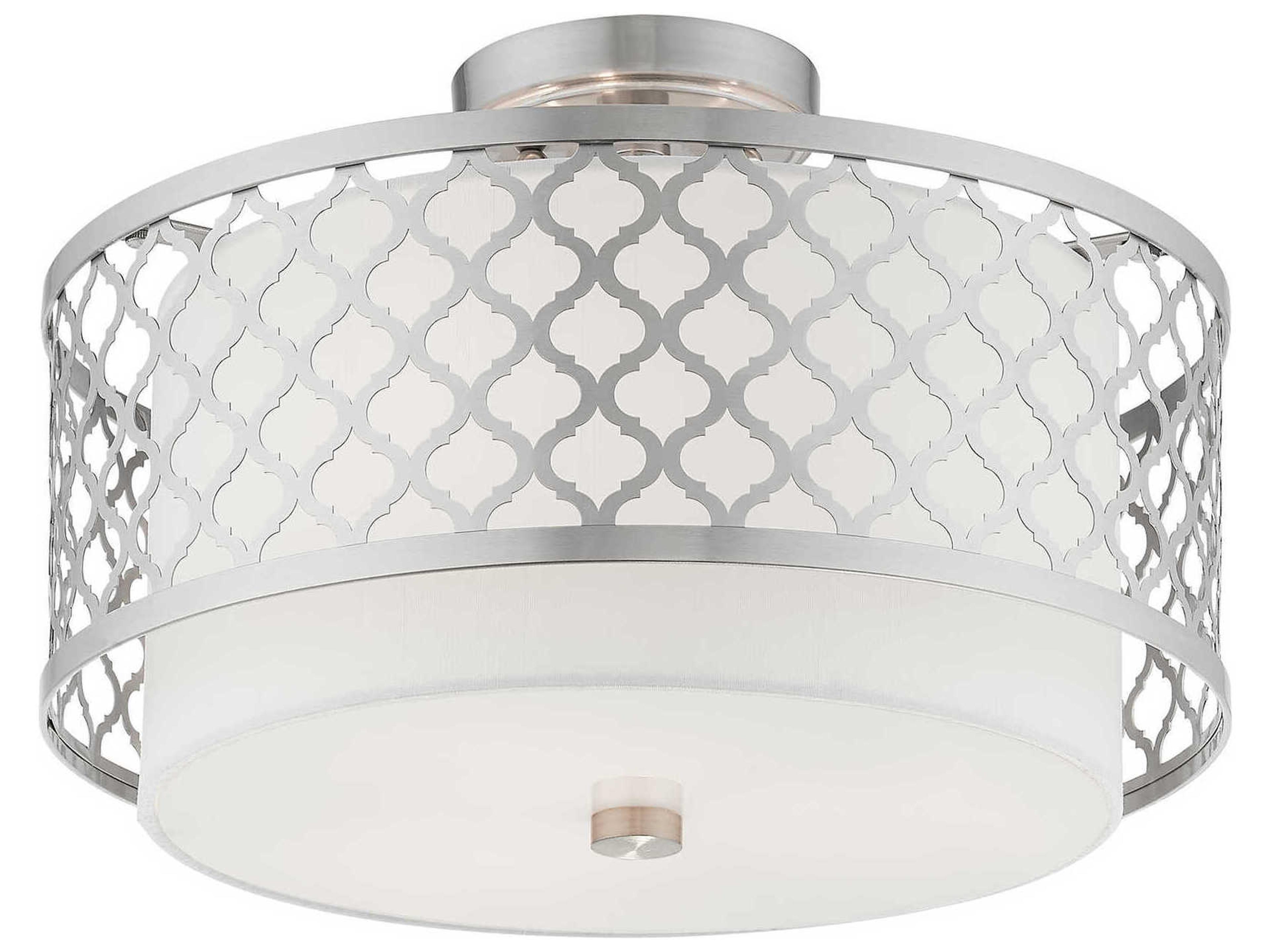 Livex Lighting Arabesque 3-Light Brushed Nickel White Drum Semi Flush Mount