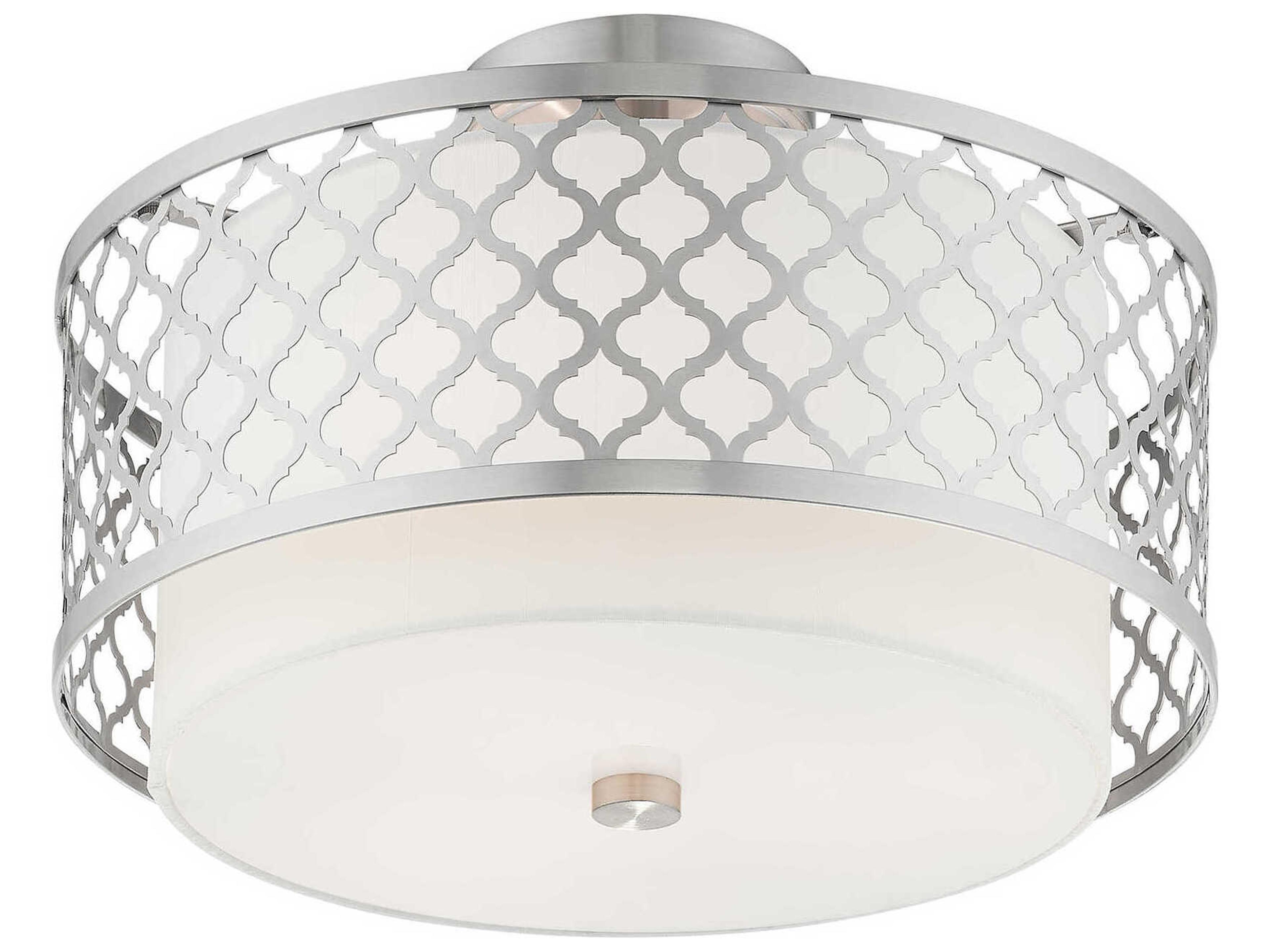 Livex Lighting Arabesque 3-Light Brushed Nickel White Drum Semi Flush Mount
