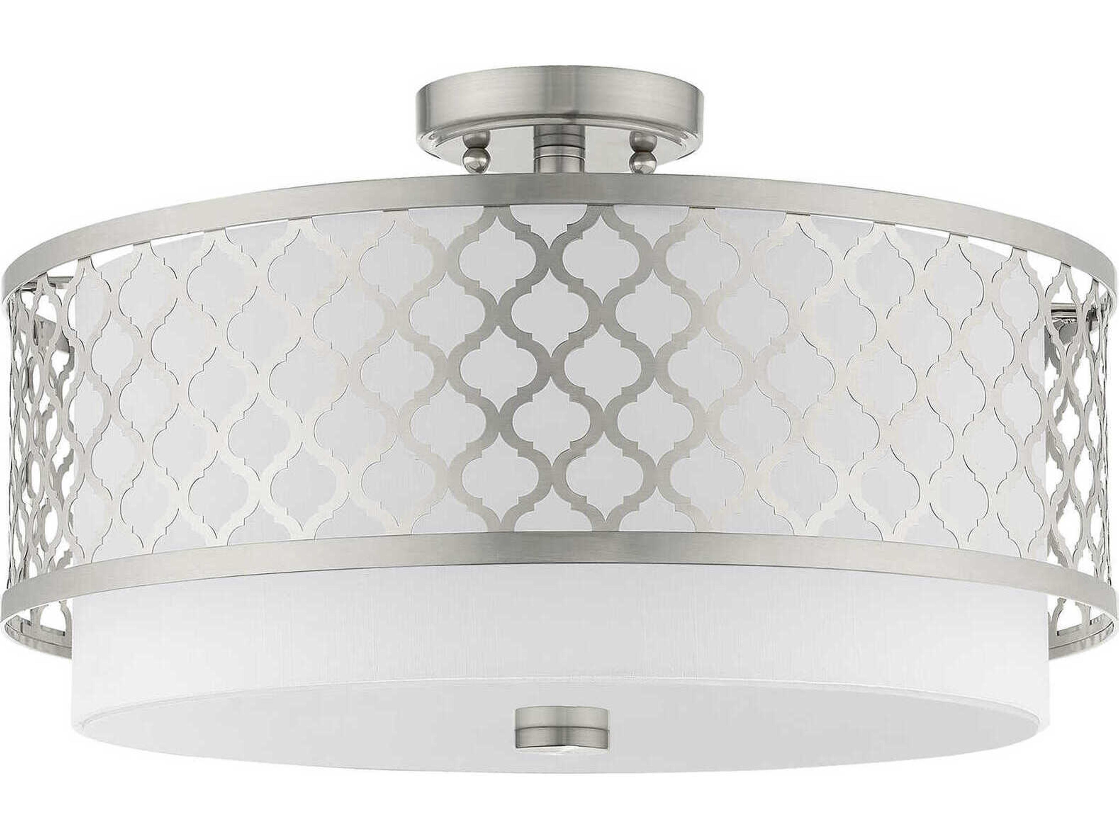 Livex Lighting Arabesque 3-Light Brushed Nickel White Drum Semi Flush Mount