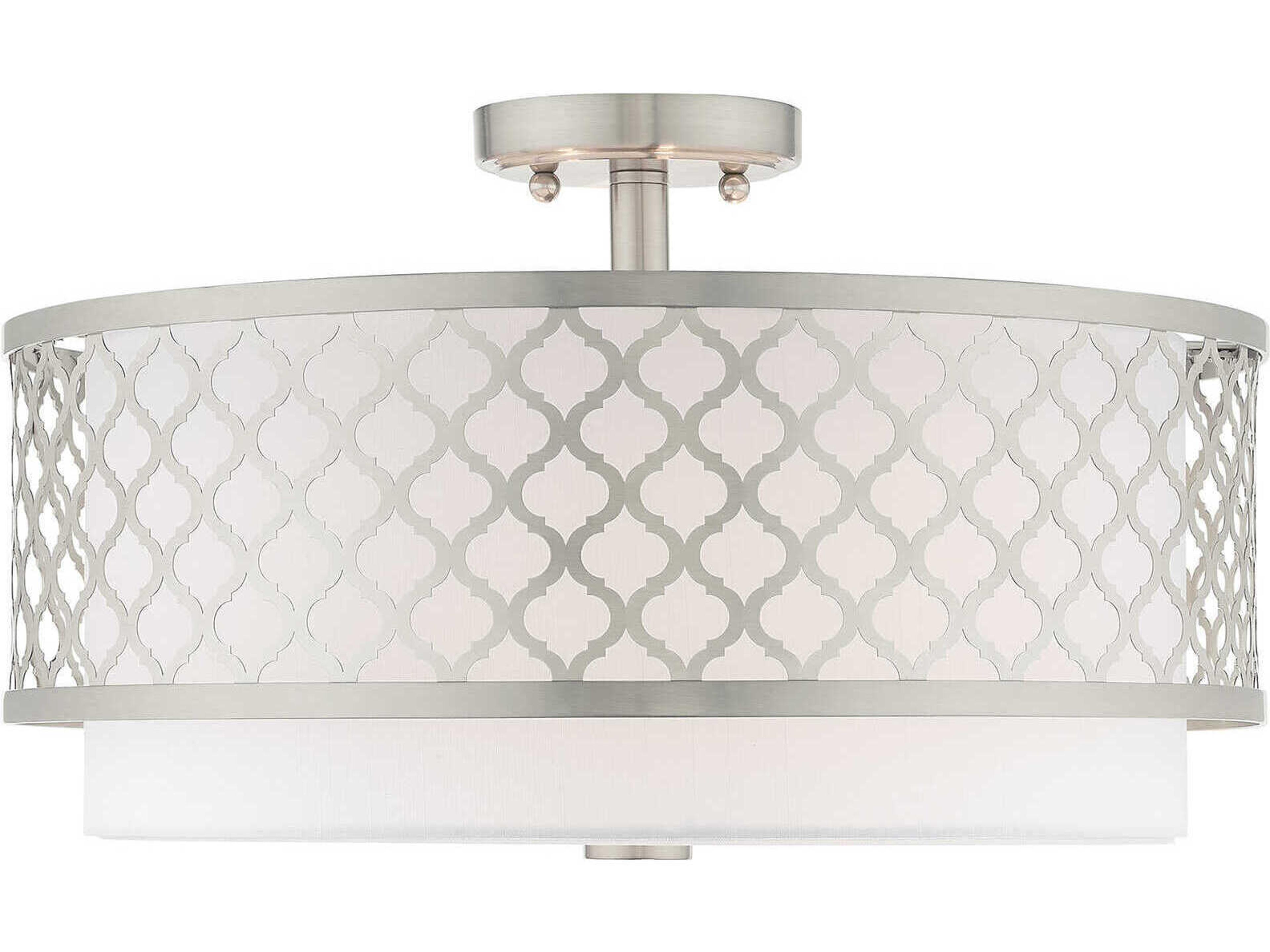 Livex Lighting Arabesque 3-Light Brushed Nickel White Drum Semi Flush Mount