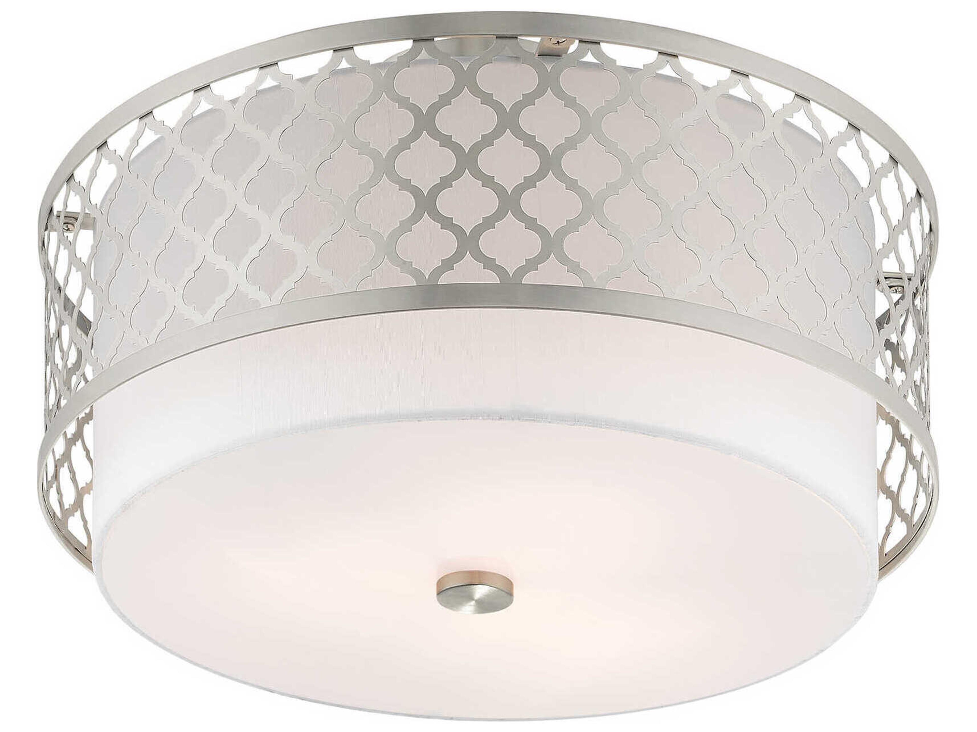 Livex Lighting Arabesque 3-Light Brushed Nickel White Drum Semi Flush Mount