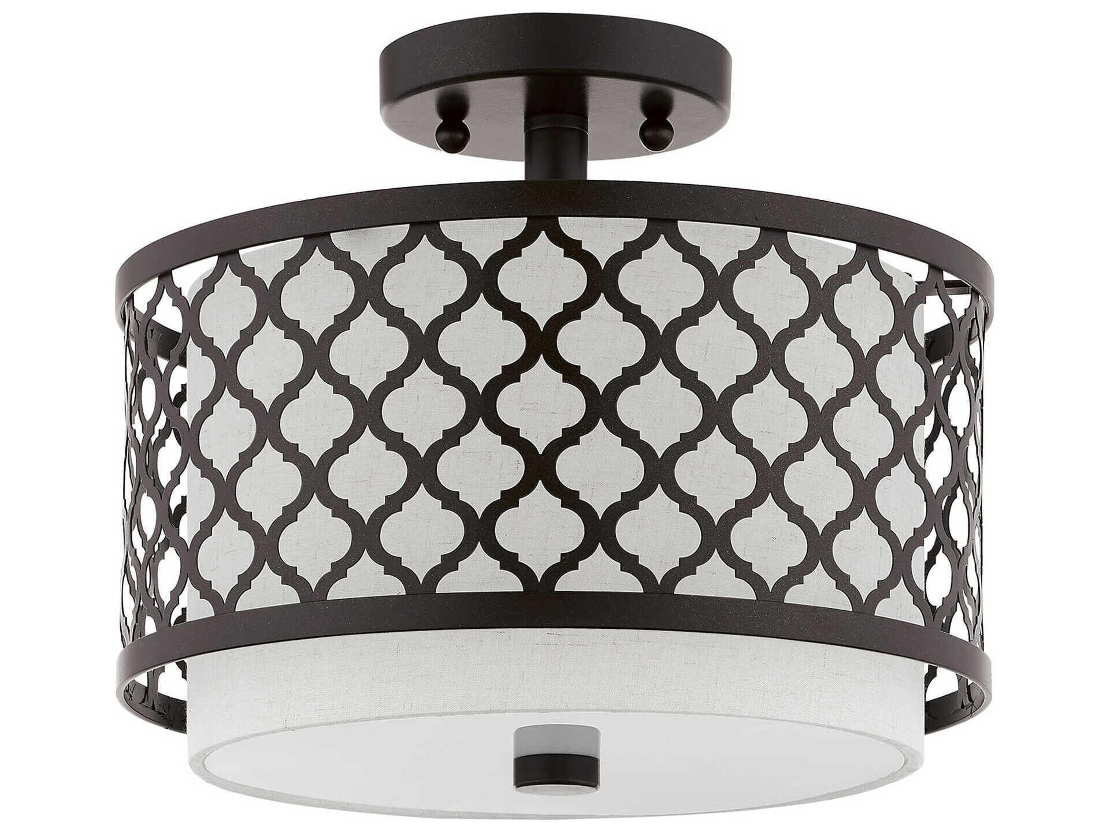 Livex Lighting Arabesque 2-Light English Bronze White Drum Semi Flush Mount