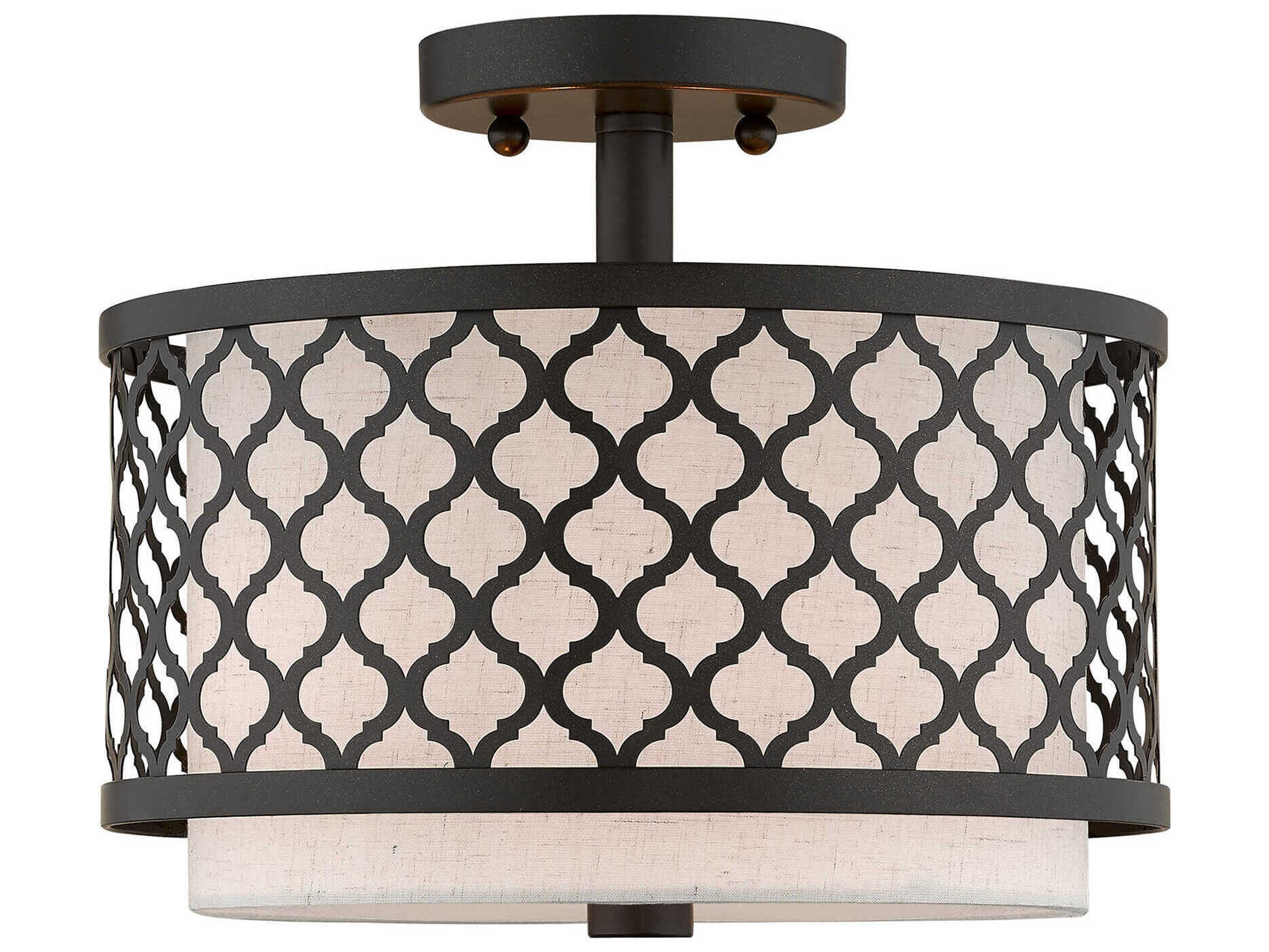 Livex Lighting Arabesque 2-Light English Bronze White Drum Semi Flush Mount