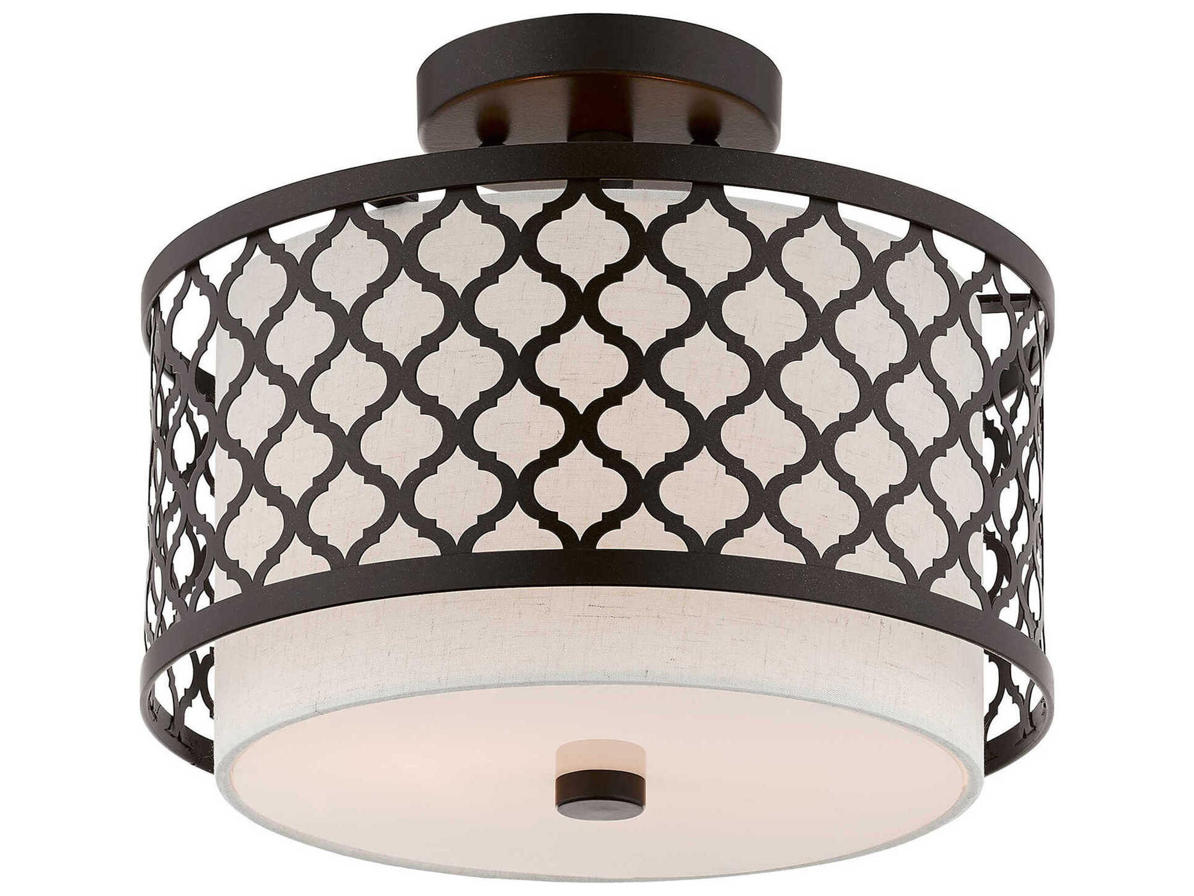 Livex Lighting Arabesque 2-Light English Bronze White Drum Semi Flush Mount