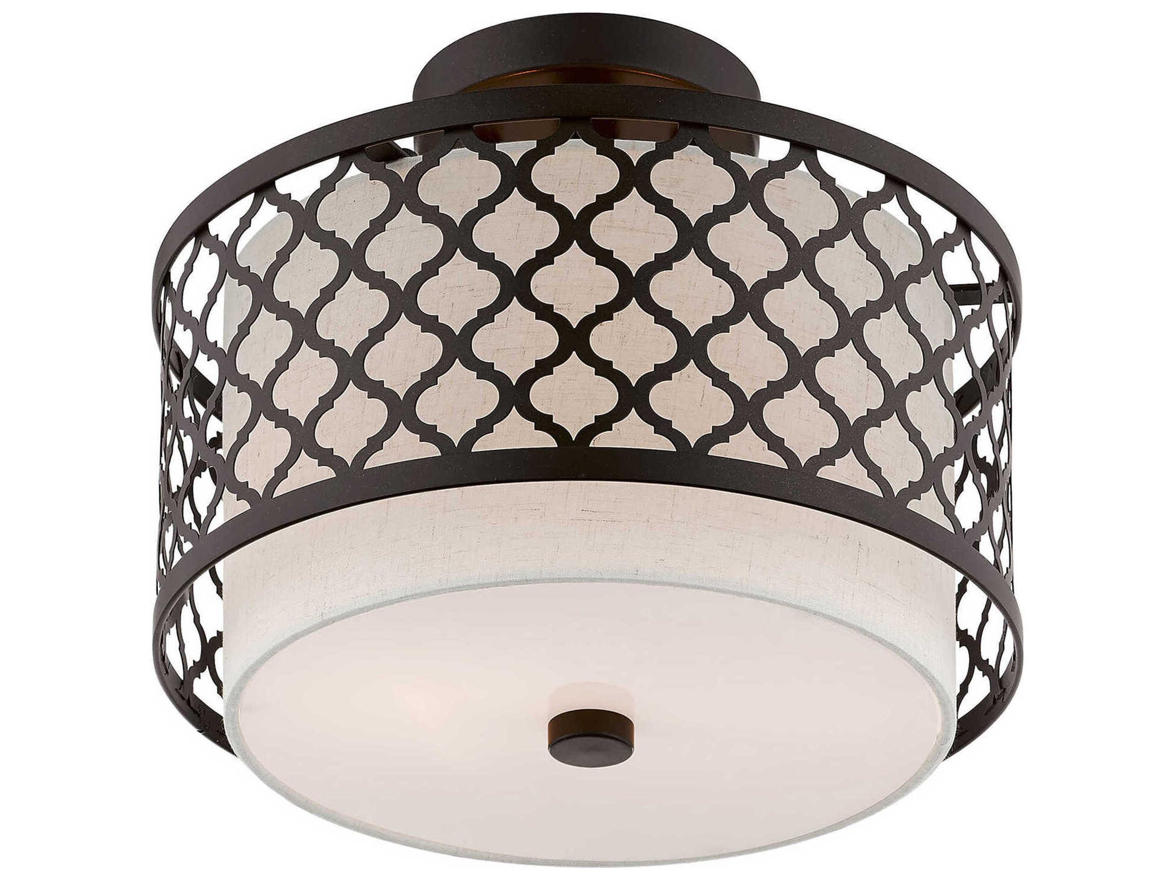 Livex Lighting Arabesque 2-Light English Bronze White Drum Semi Flush Mount