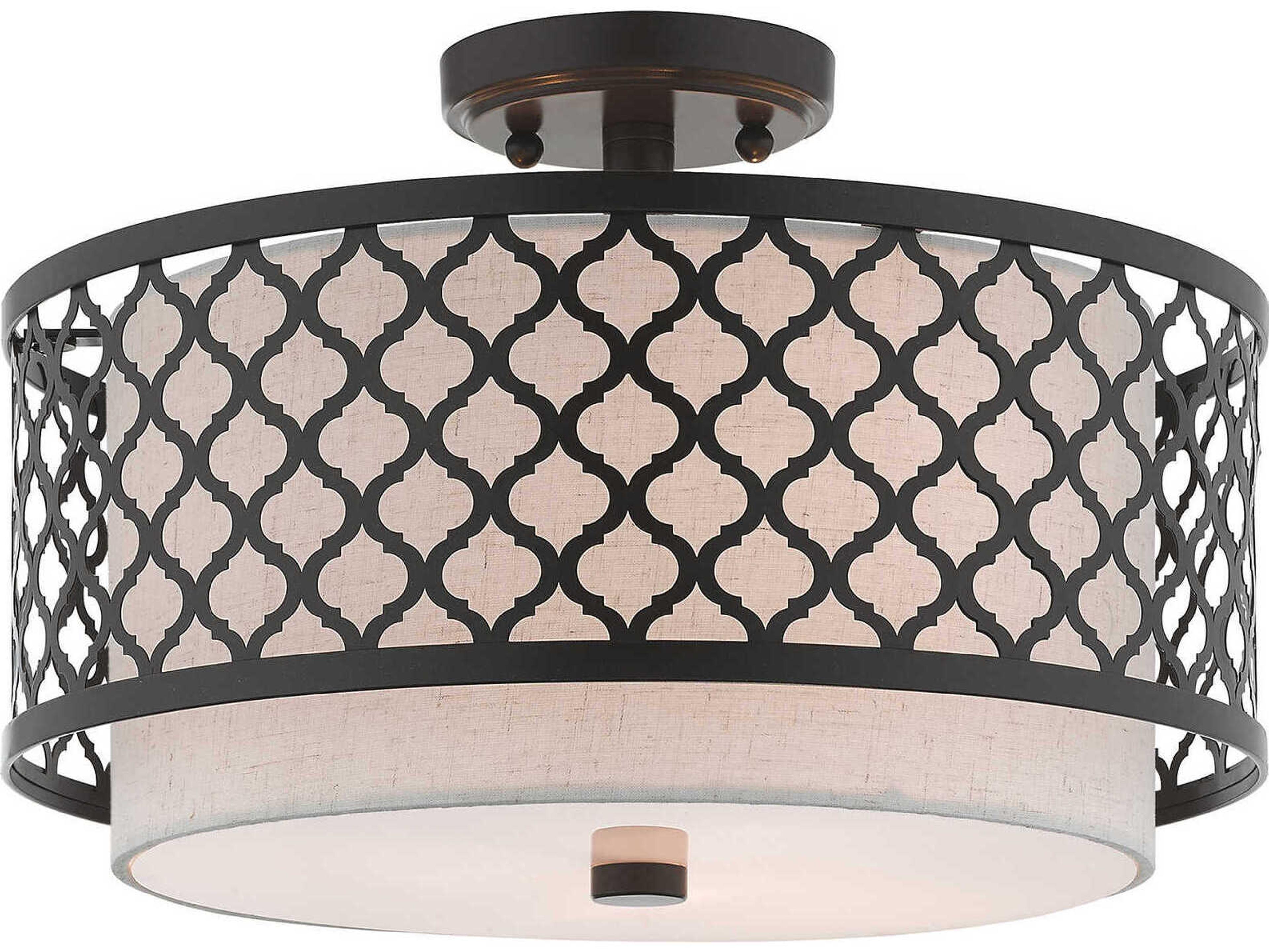 Arabesque 3-Light English Bronze Drum Semi Flush Mount