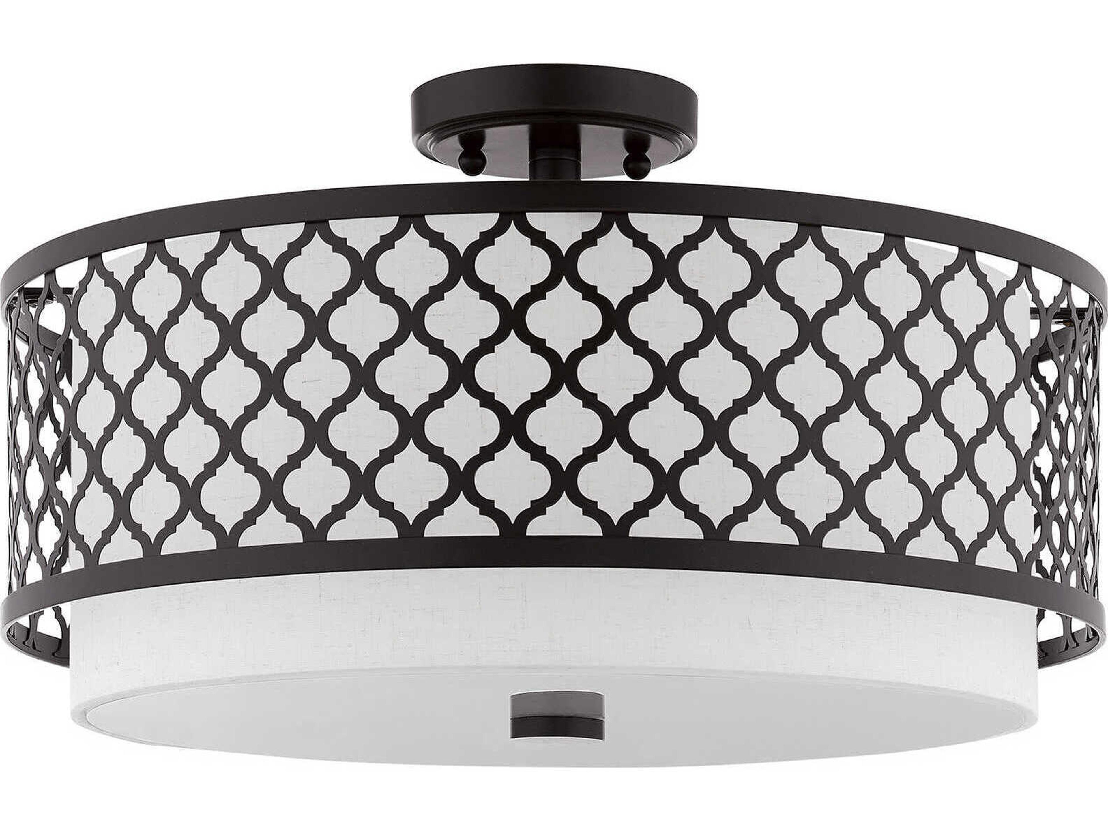 Livex Lighting Arabesque 3-Light English Bronze White Drum Semi Flush Mount