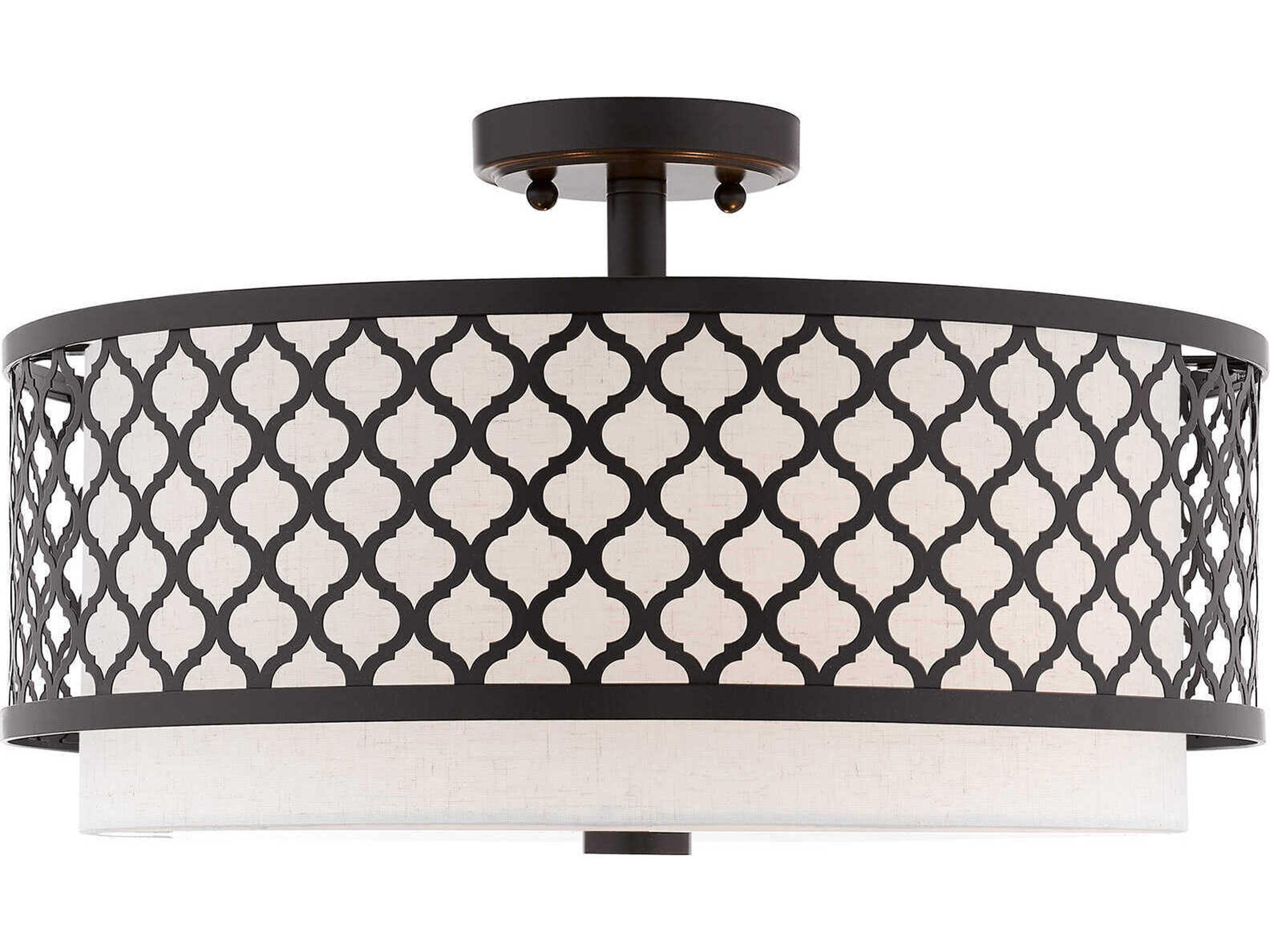 Livex Lighting Arabesque 3-Light English Bronze White Drum Semi Flush Mount