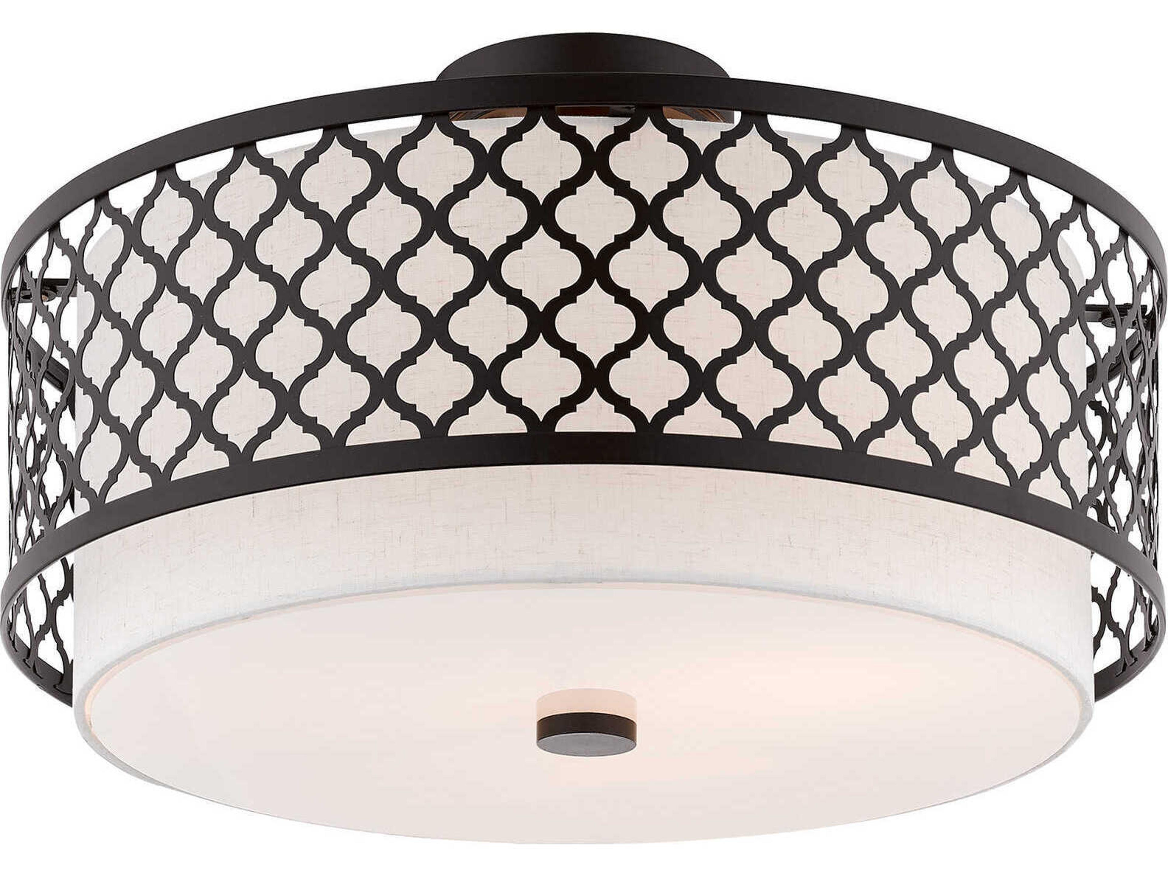 Livex Lighting Arabesque 3-Light English Bronze White Drum Semi Flush Mount