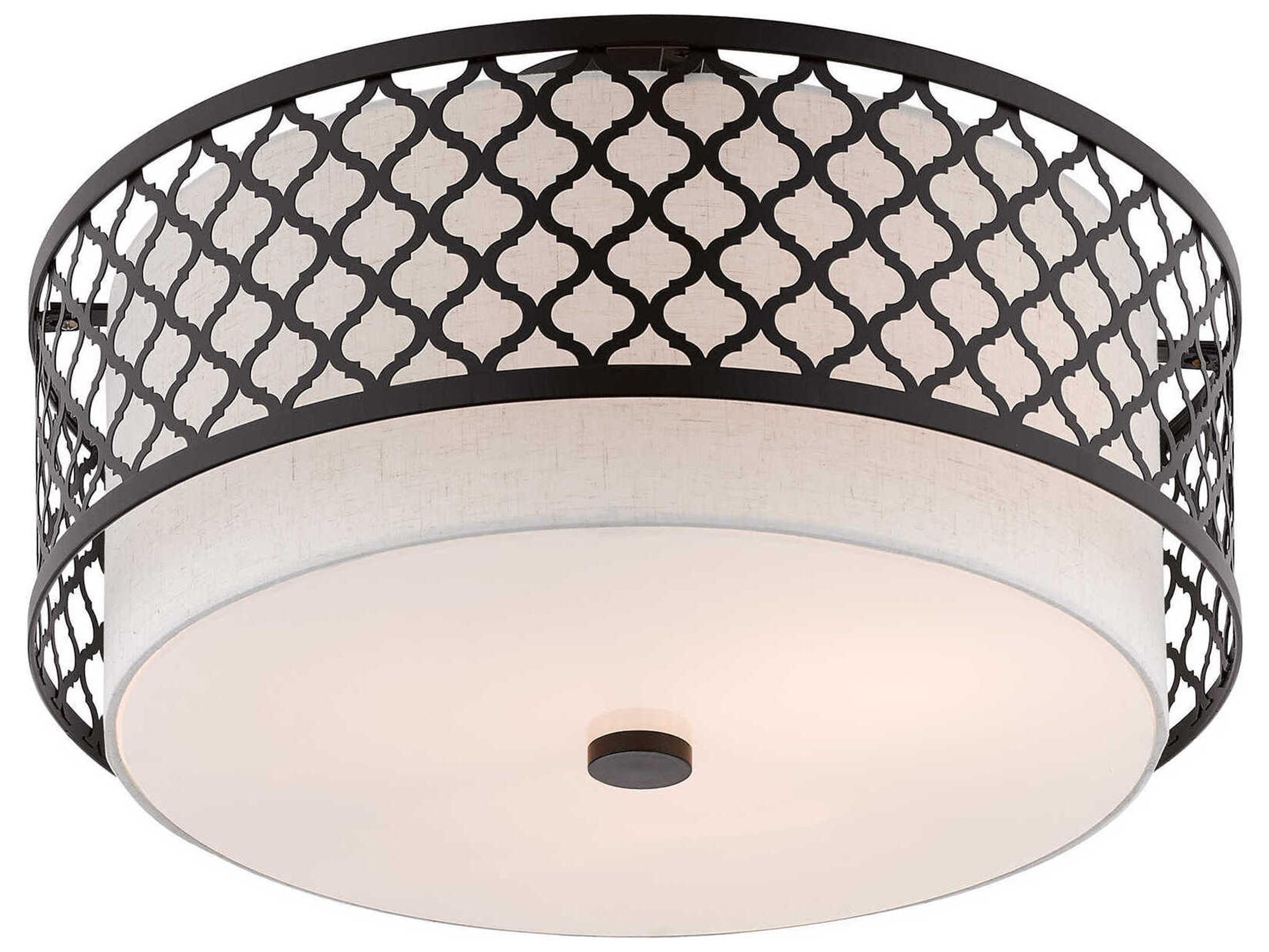 Livex Lighting Arabesque 3-Light English Bronze White Drum Semi Flush Mount