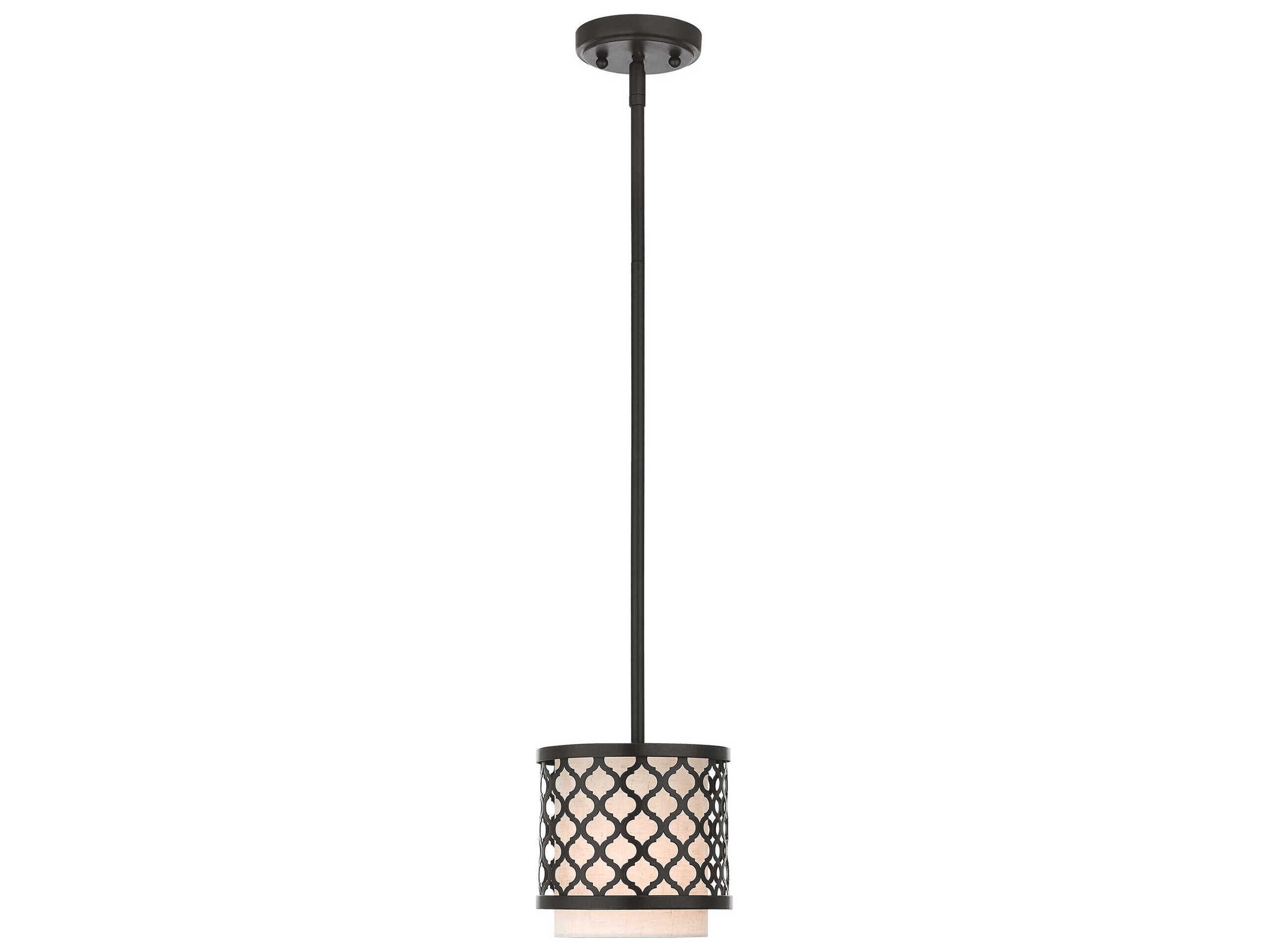 Arabesque 1-Light English Bronze White Drum Mini Pendant