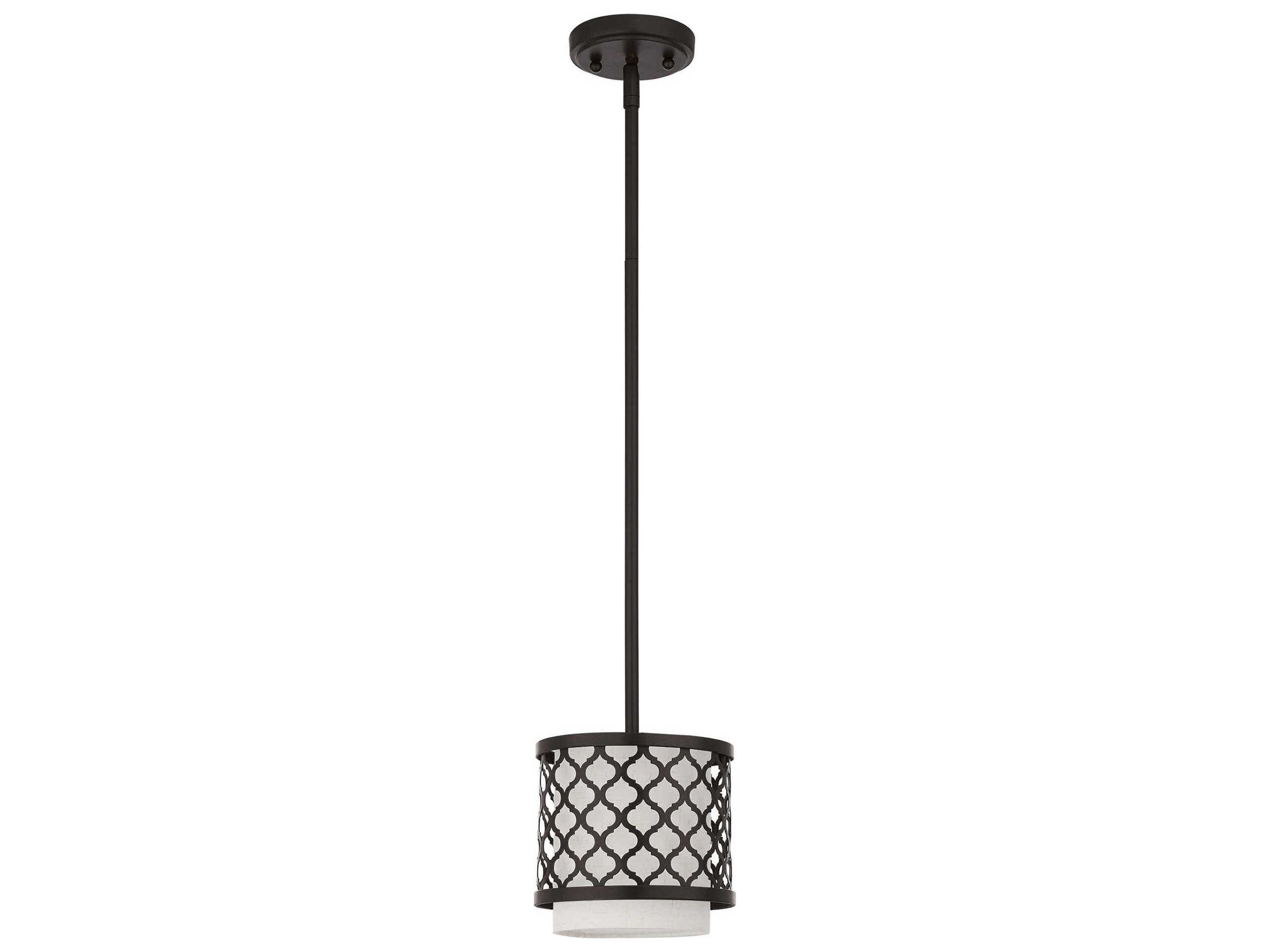 Livex Lighting Arabesque 1-Light English Bronze White Drum Mini Pendant